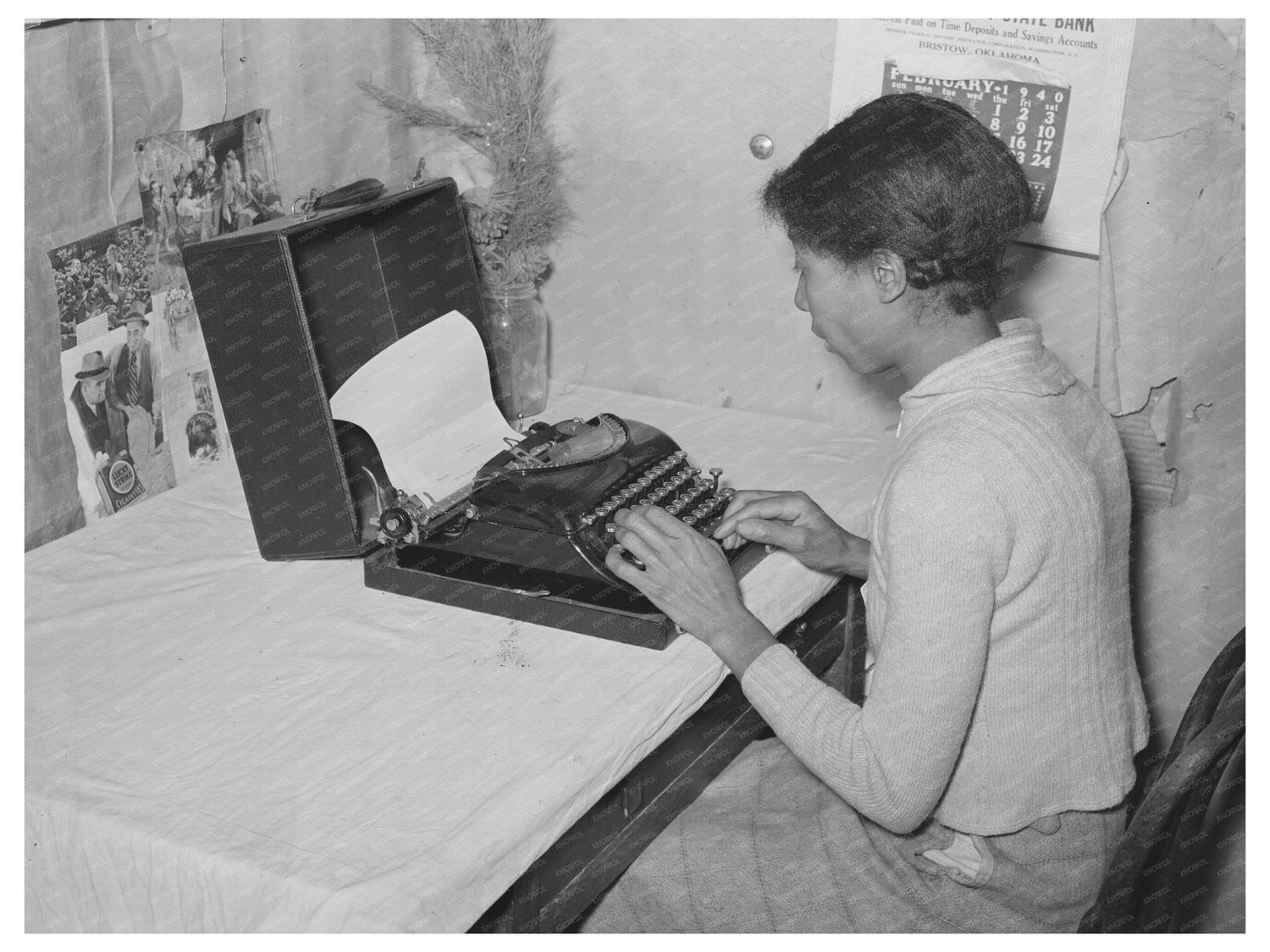 Typewriter Use by Tenant Farmers Wife in Oklahoma 1944
