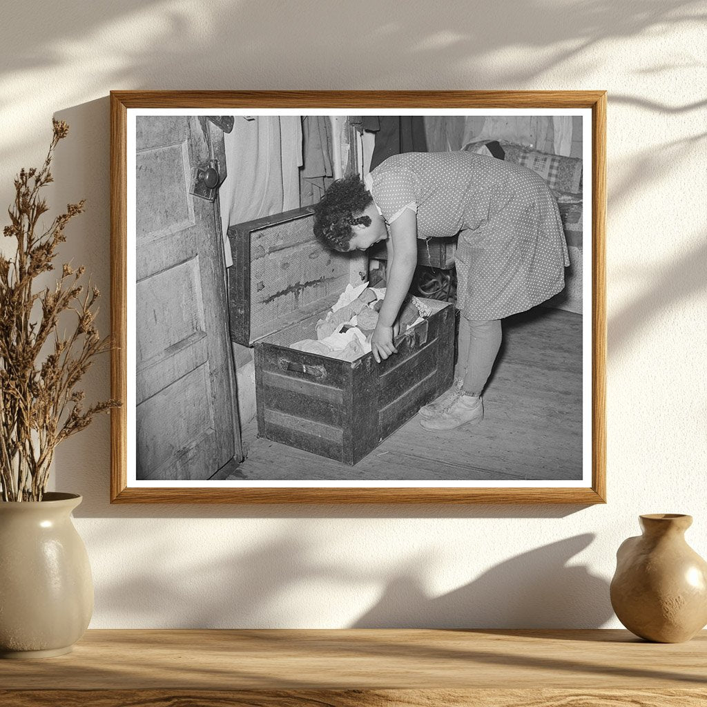 Girl Exploring Trunk of Clothing in Oklahoma February 1940