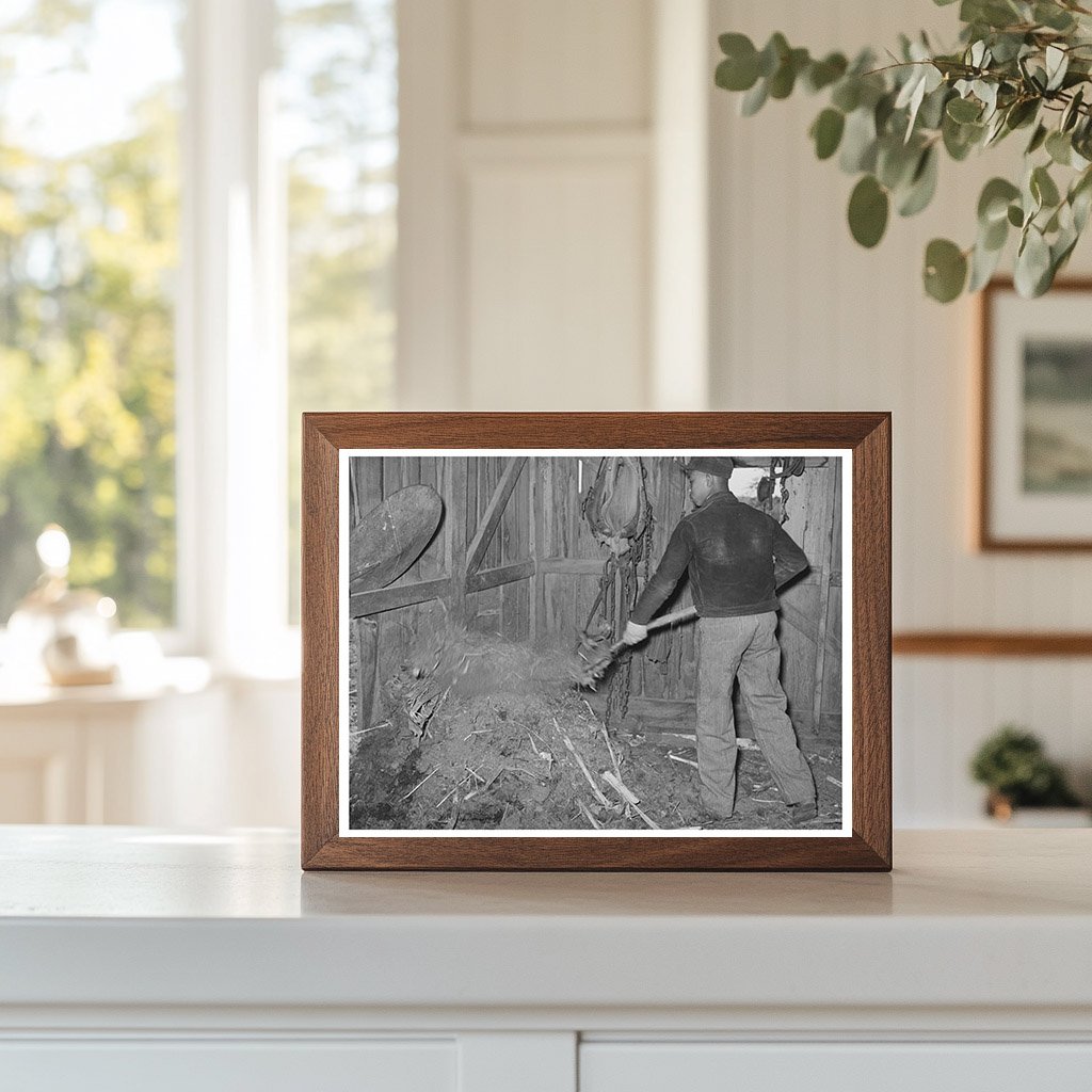 1944 Young Tenant Farmer Cleaning Barn in Oklahoma