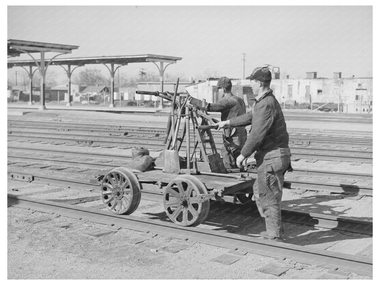 Railway Workmen on Hand Car in Oklahoma City 1940
