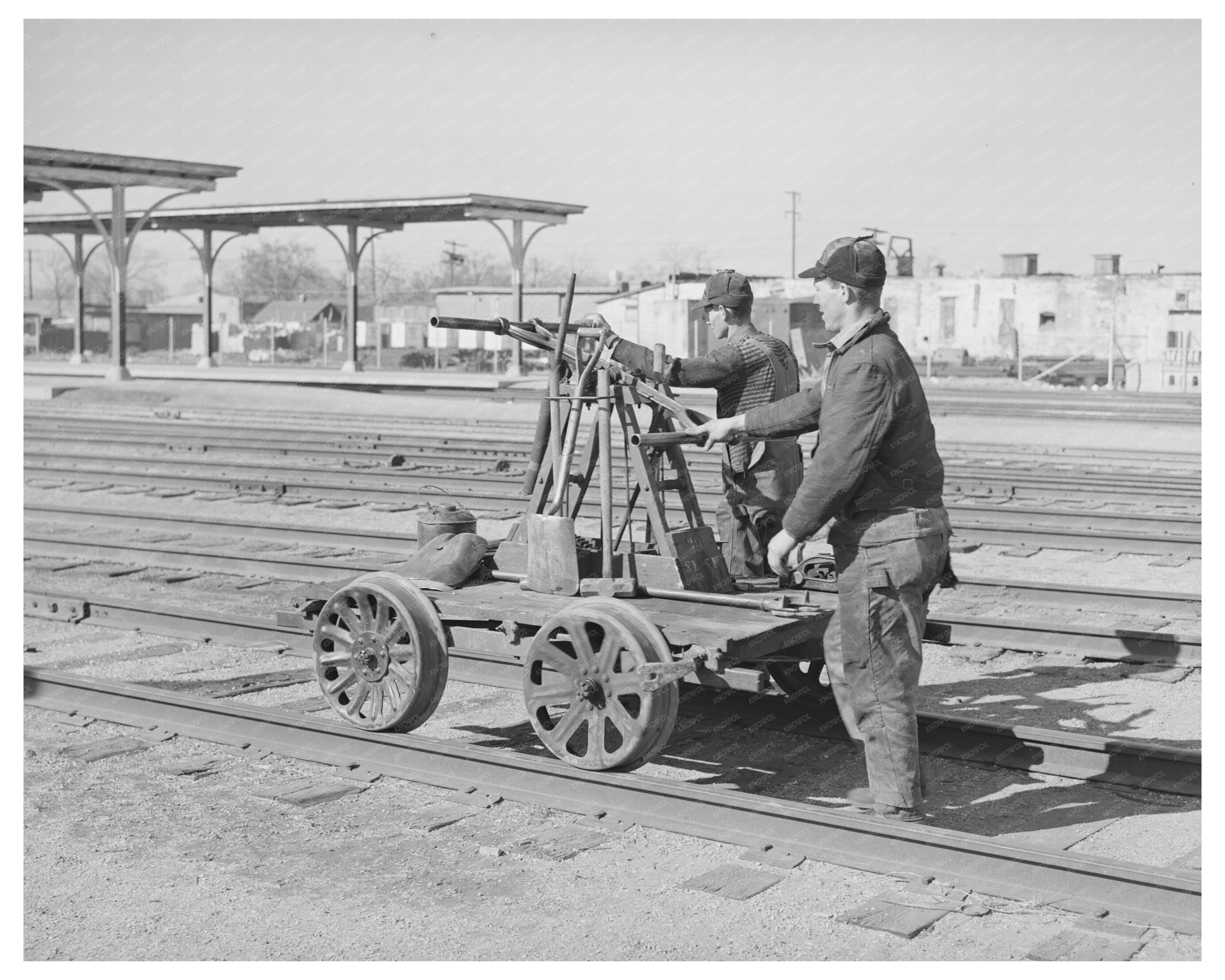 Railway Workmen on Hand Car Oklahoma City February 1940