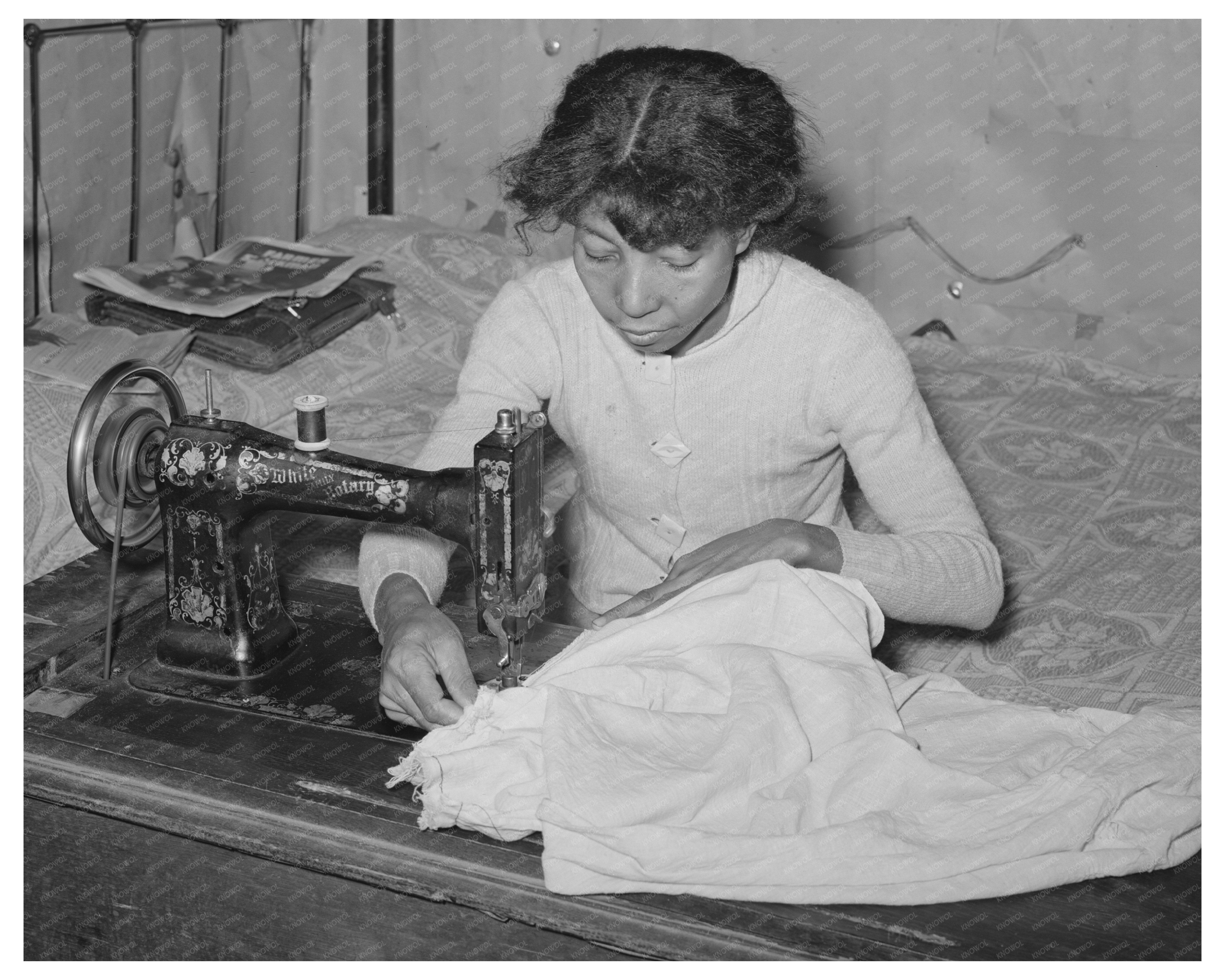 Woman Sewing Clothing in Oklahoma Circa 1944
