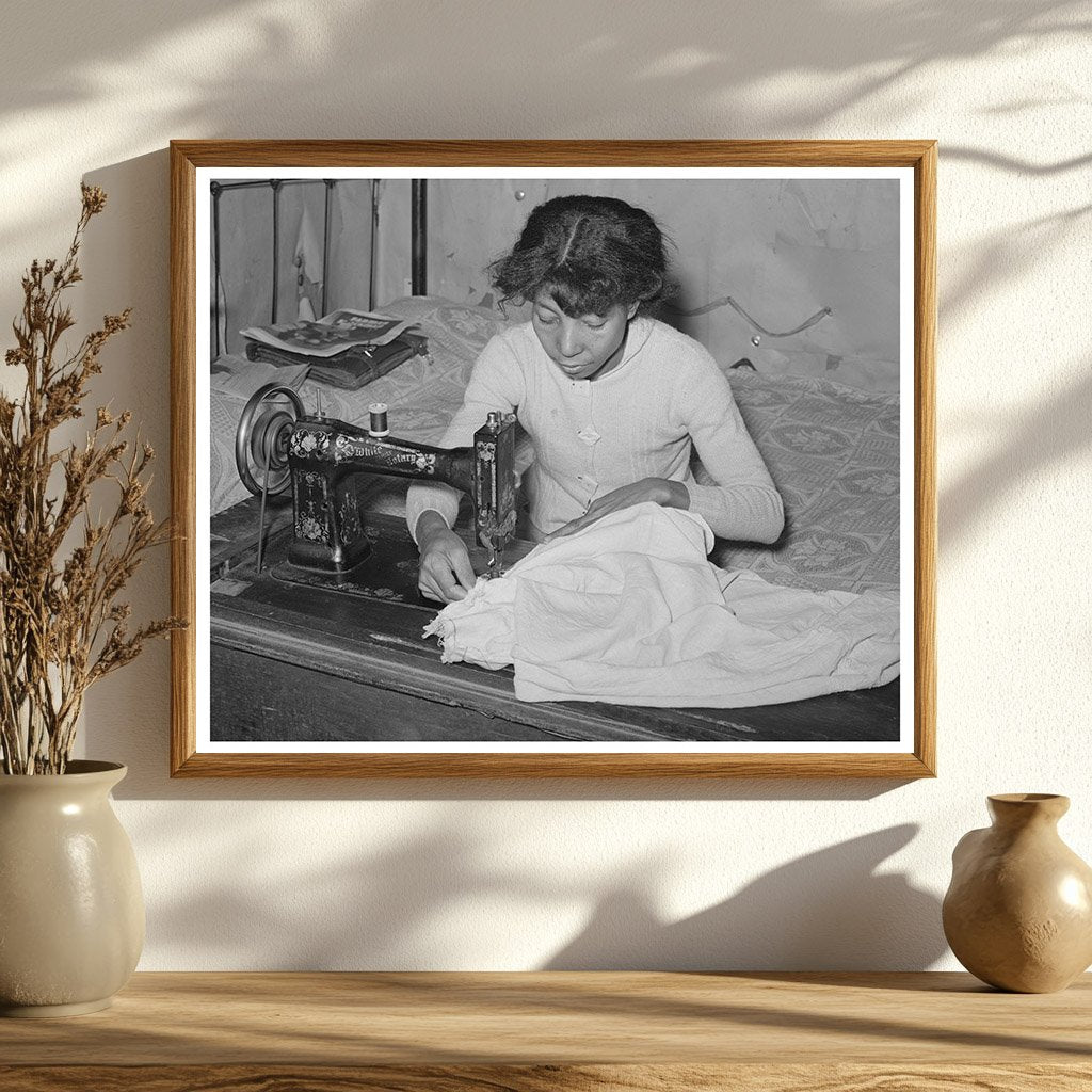 Woman Sewing Clothing in Oklahoma Circa 1944