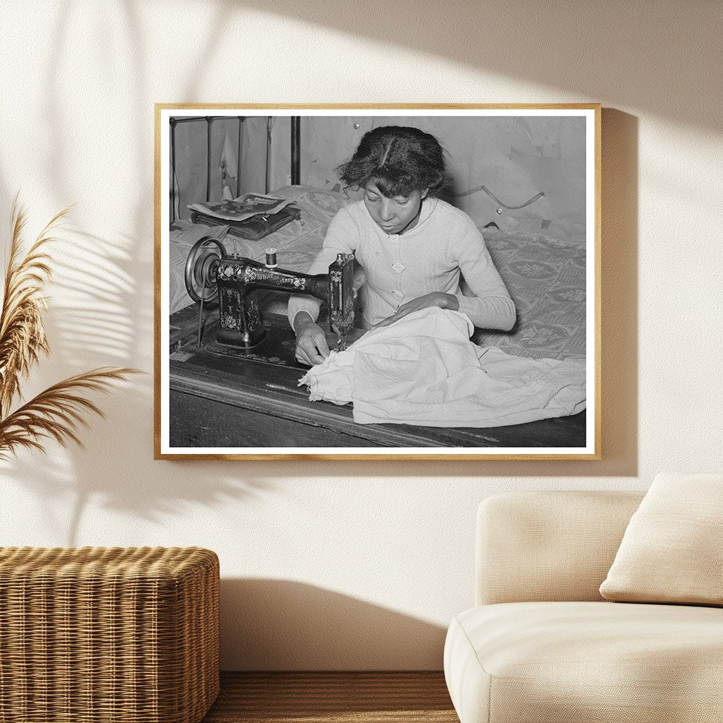 Woman Sewing Clothing in Oklahoma Circa 1944