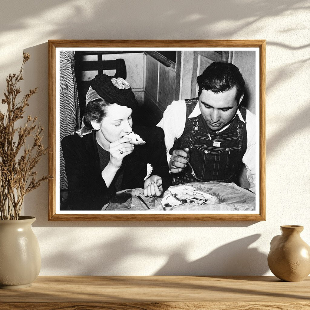 Boy Enjoys Pie at Auction Muskogee County Oklahoma 1940