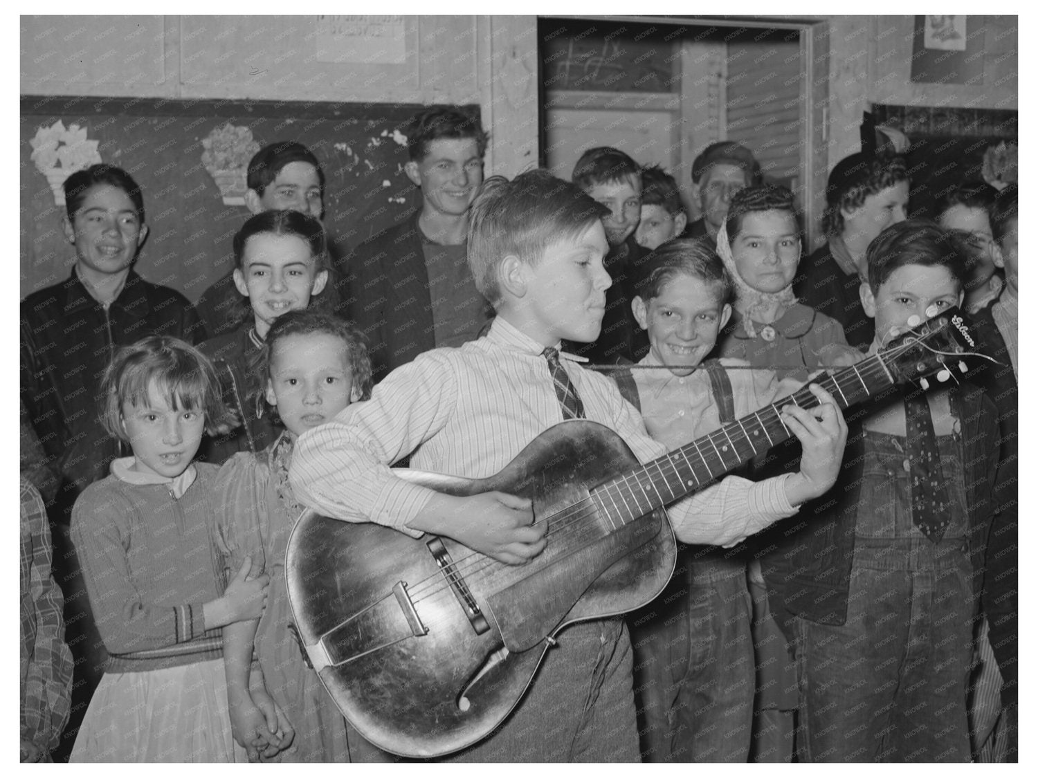 Boy Playing at Pie Supper Muskogee County Oklahoma 1940