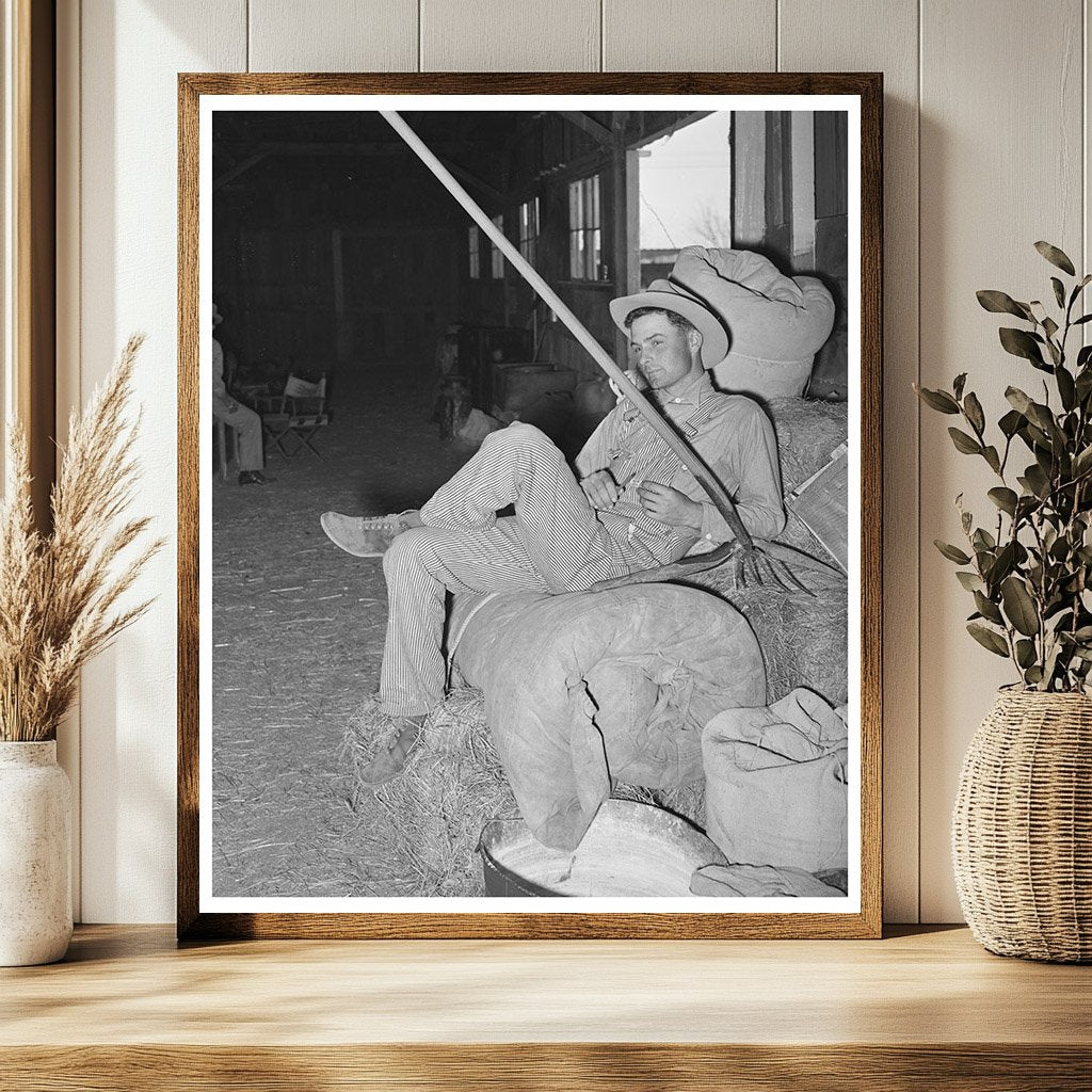 Cowboy Resting on Haystack San Angelo Stock Show 1940