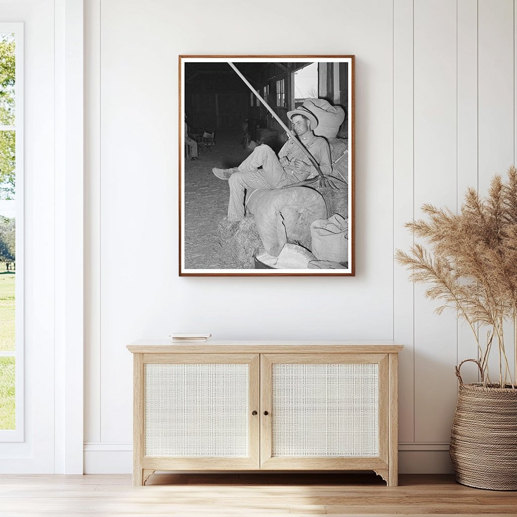 Cowboy Resting on Haystack San Angelo Stock Show 1940
