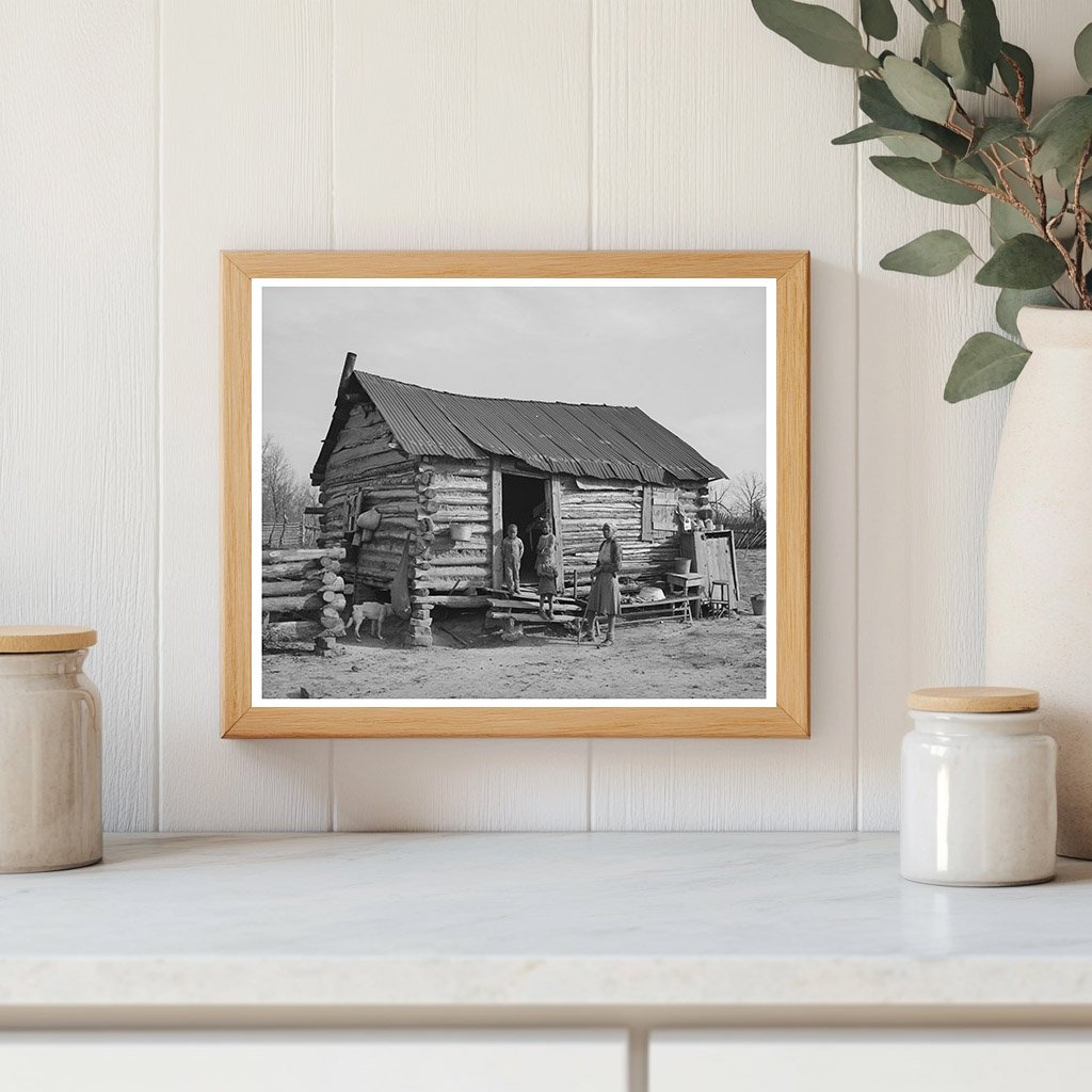 Log Cabin and Farmer Family McIntosh County Oklahoma 1940