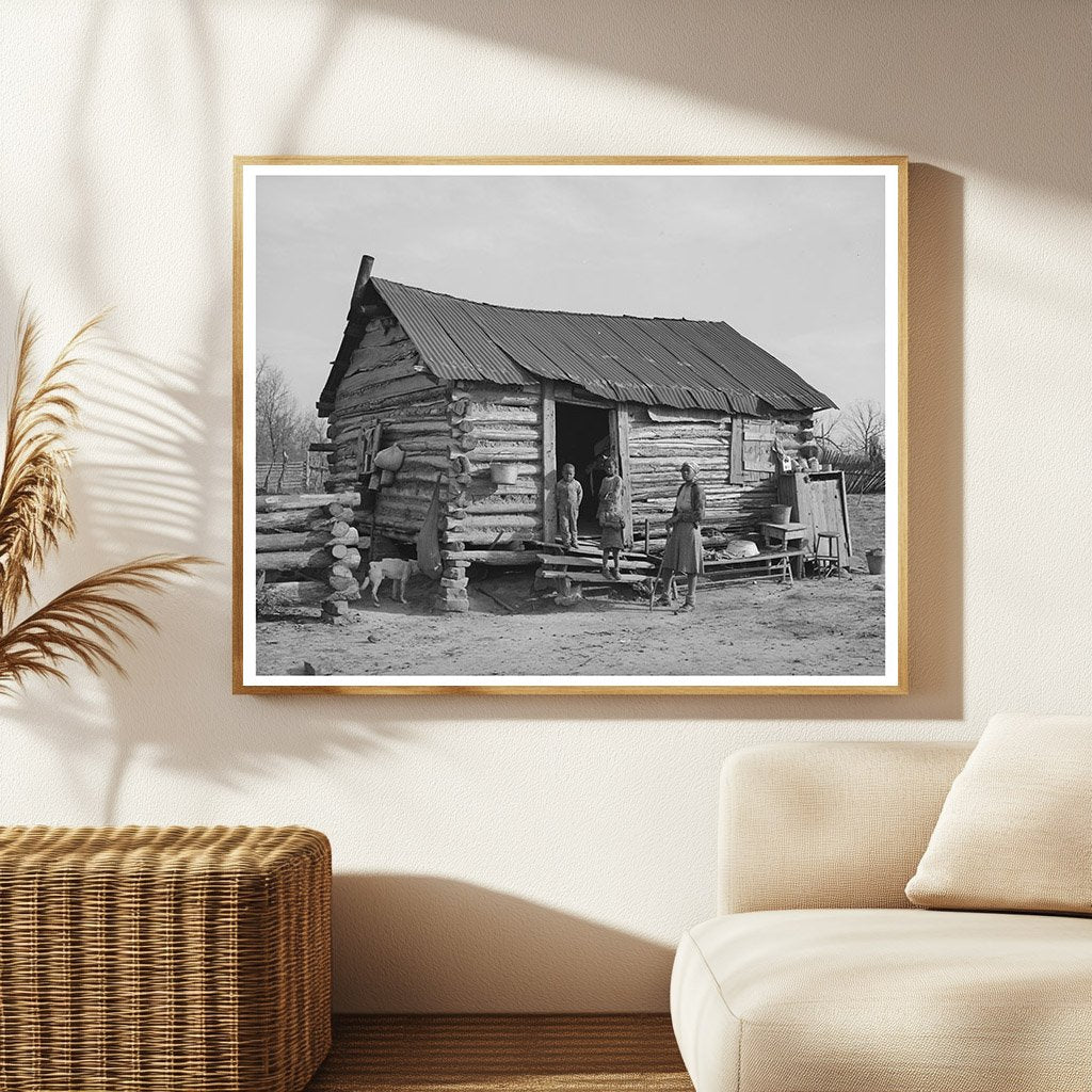 Log Cabin and Farmer Family McIntosh County Oklahoma 1940