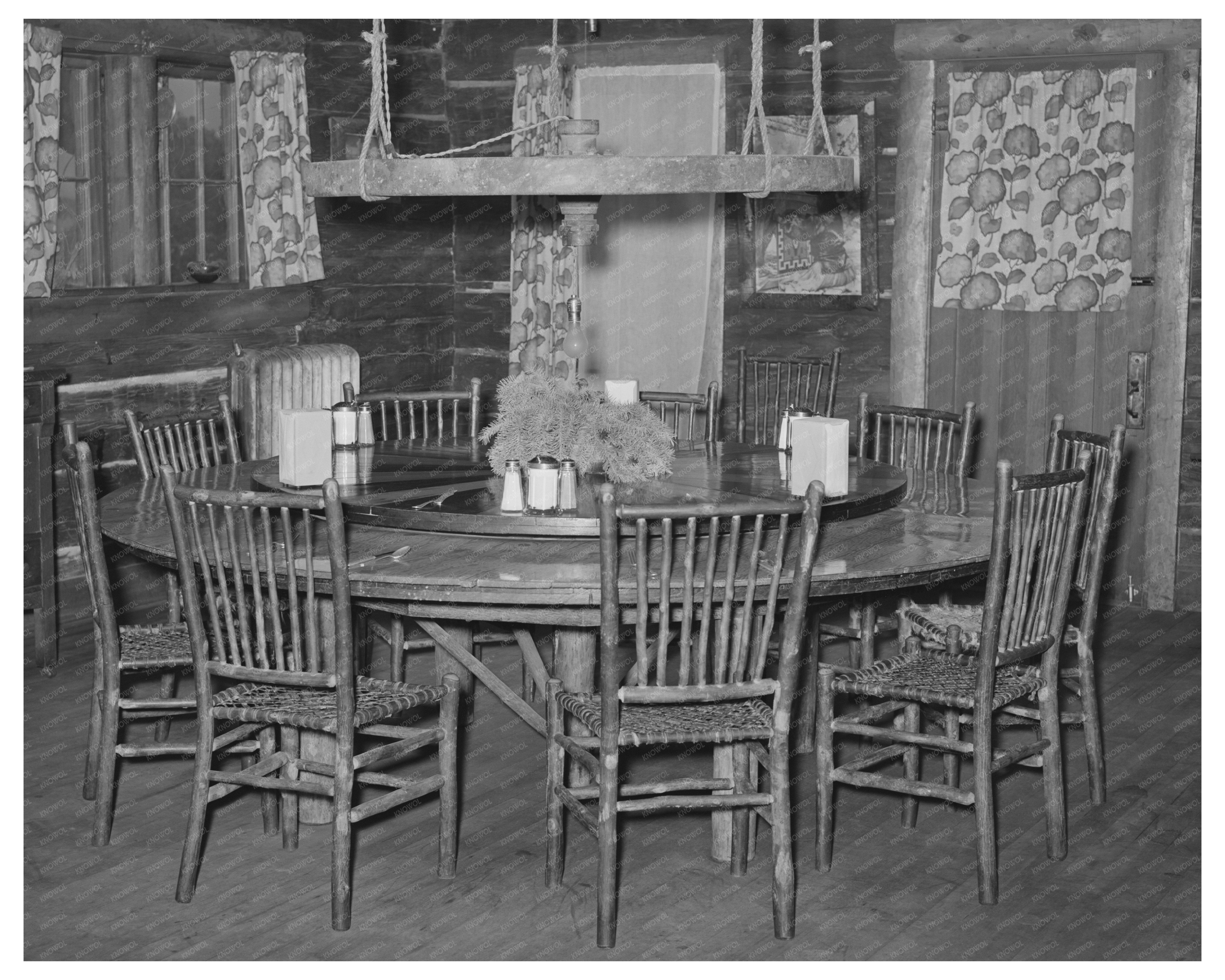 Navajo Lodge Dining Table with Rotating Center 1940