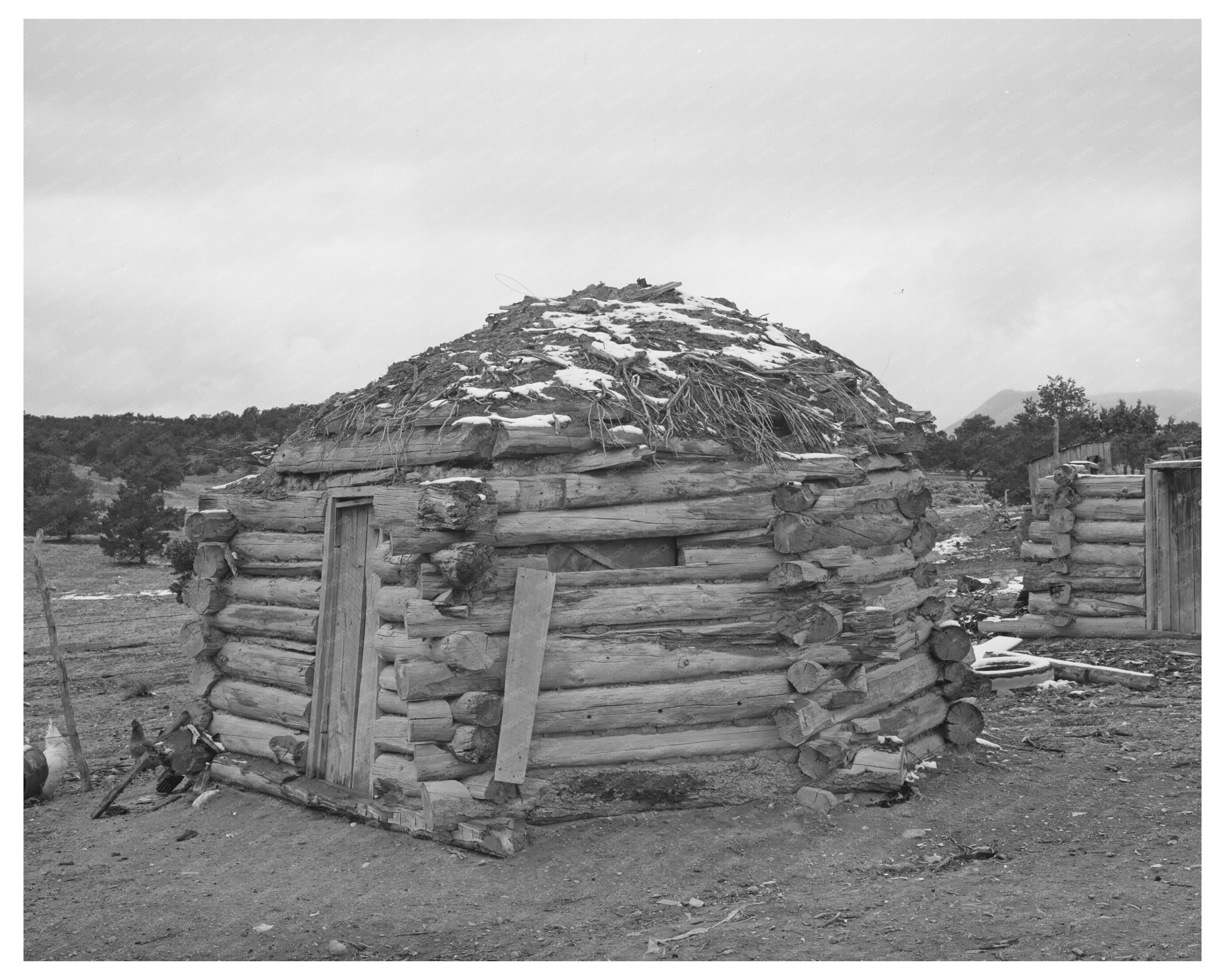 Navajo Hogan Datil New Mexico April 1940 Vintage Photo