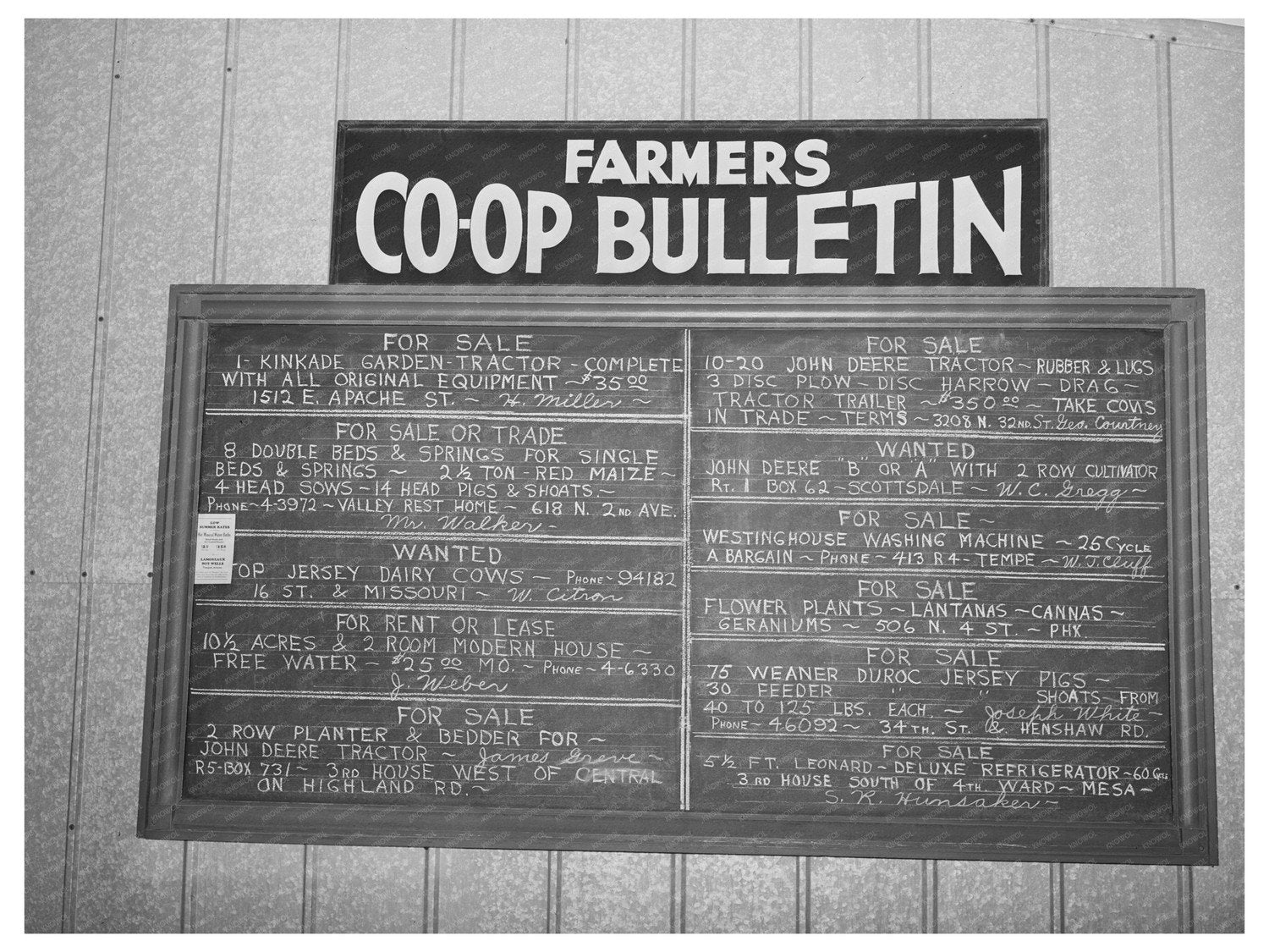 United Producers and Consumers Cooperative Bulletin Board 1940