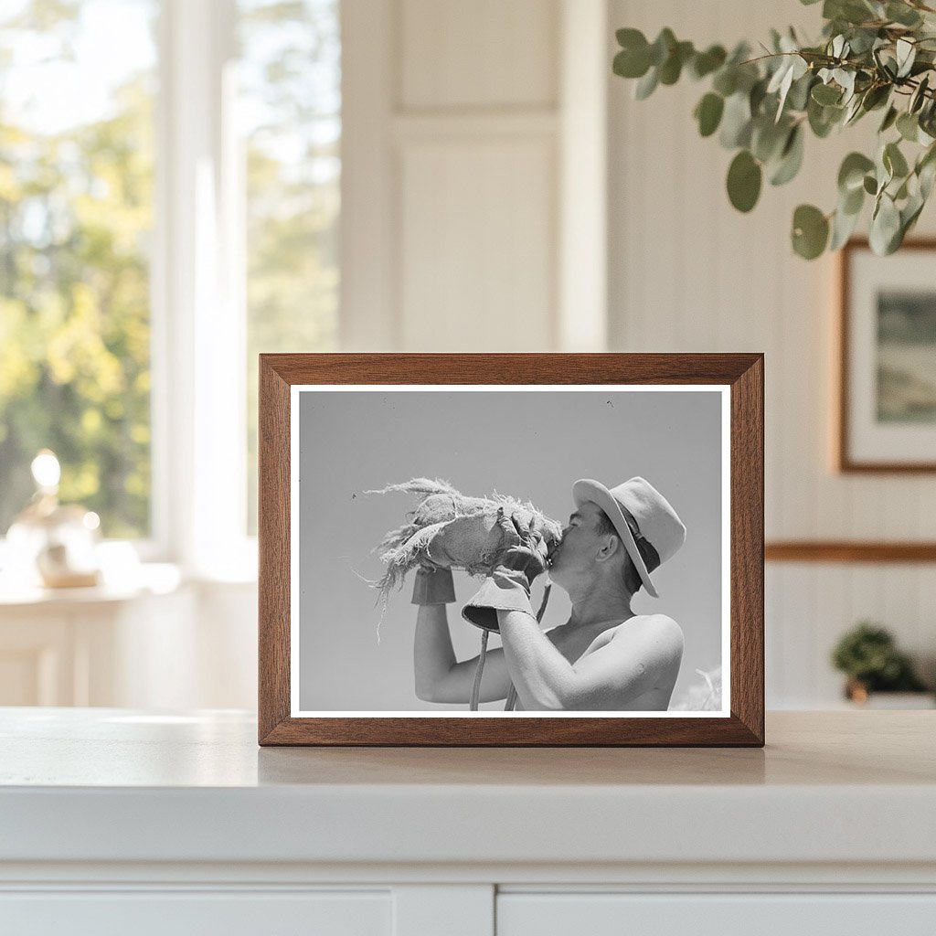 Man Drinking Water in Hay Field Casa Grande Valley 1940