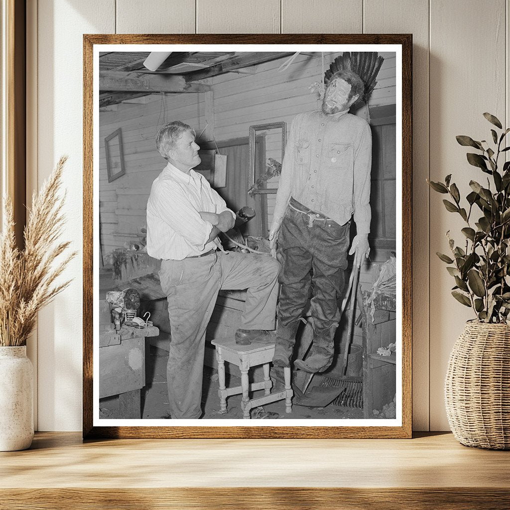 Homer Tate Examines Model of Hanged Horse Thief 1940