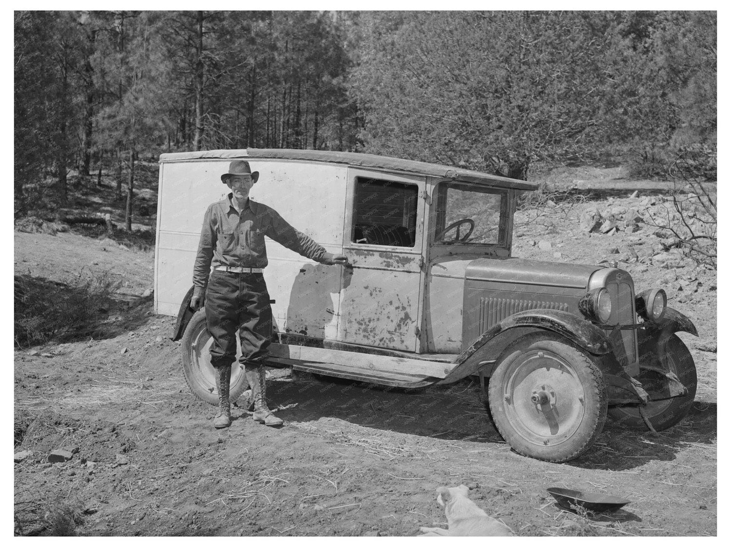 Eugene Davis with Modified Truck in Pinos Altos 1940