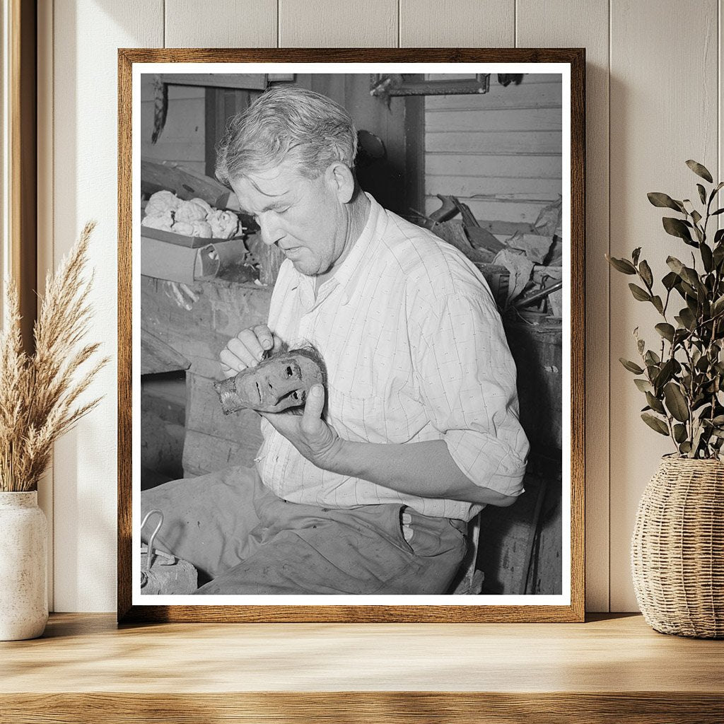 Homer Tate Creating Papier Mache Head Safford 1940