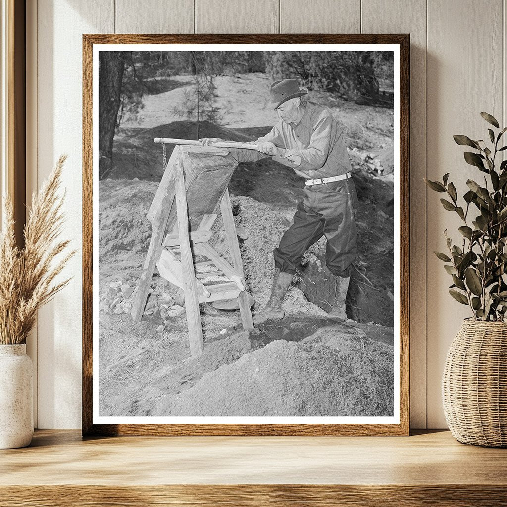 Gold Prospector with Papago Dry Washer in 1940 New Mexico