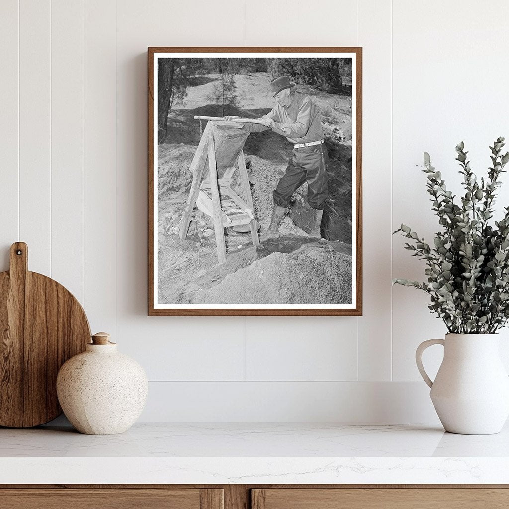 Gold Prospector with Papago Dry Washer in 1940 New Mexico