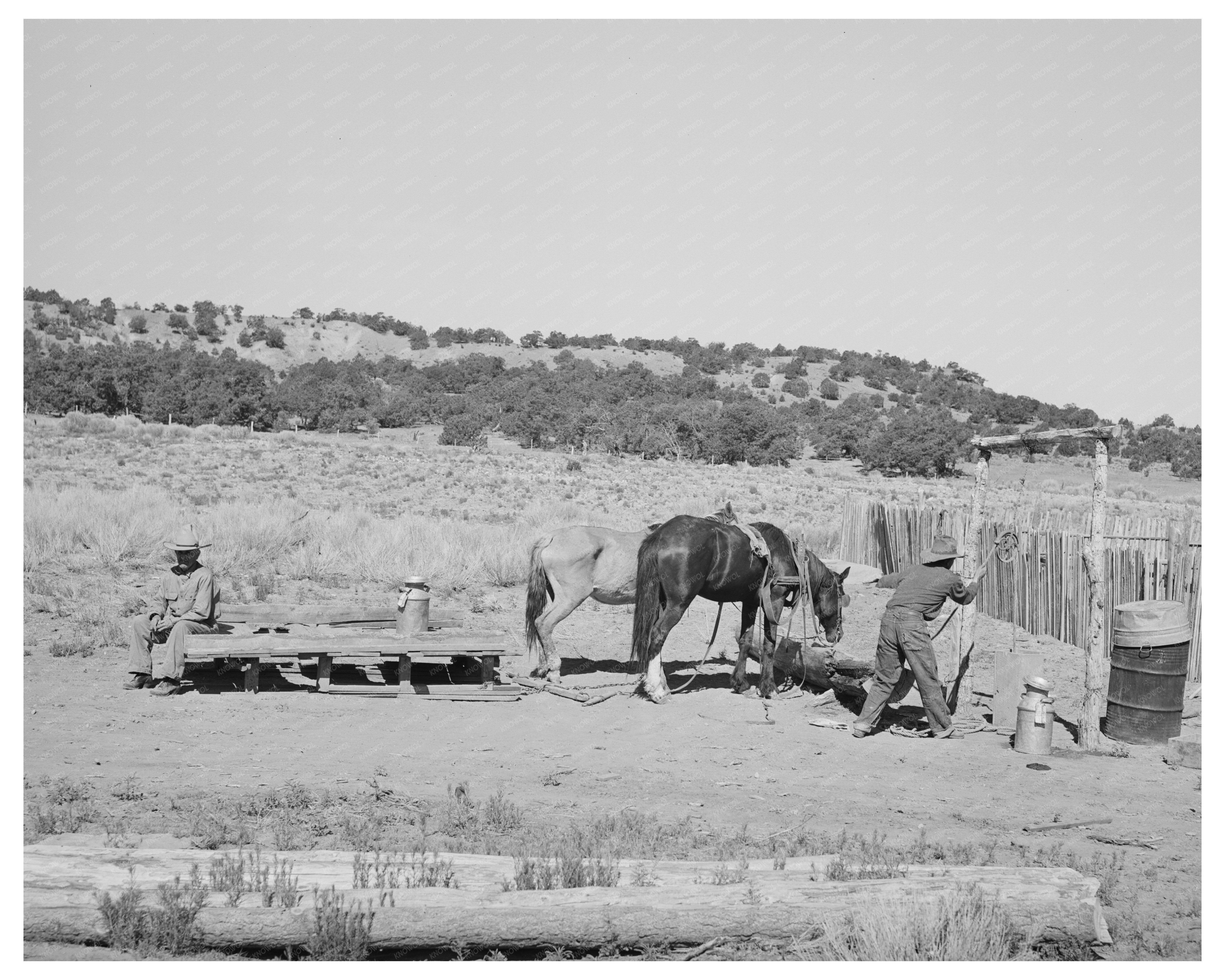 Faro Caudill Drawing Water in Pie Town New Mexico 1940