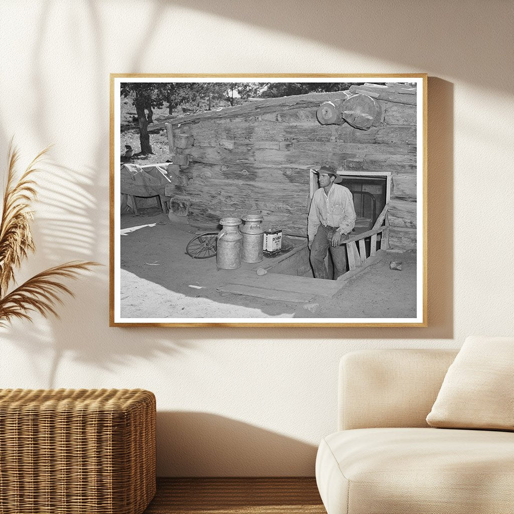 Faro Caudill Emerges from Dugout Pie Town New Mexico 1940