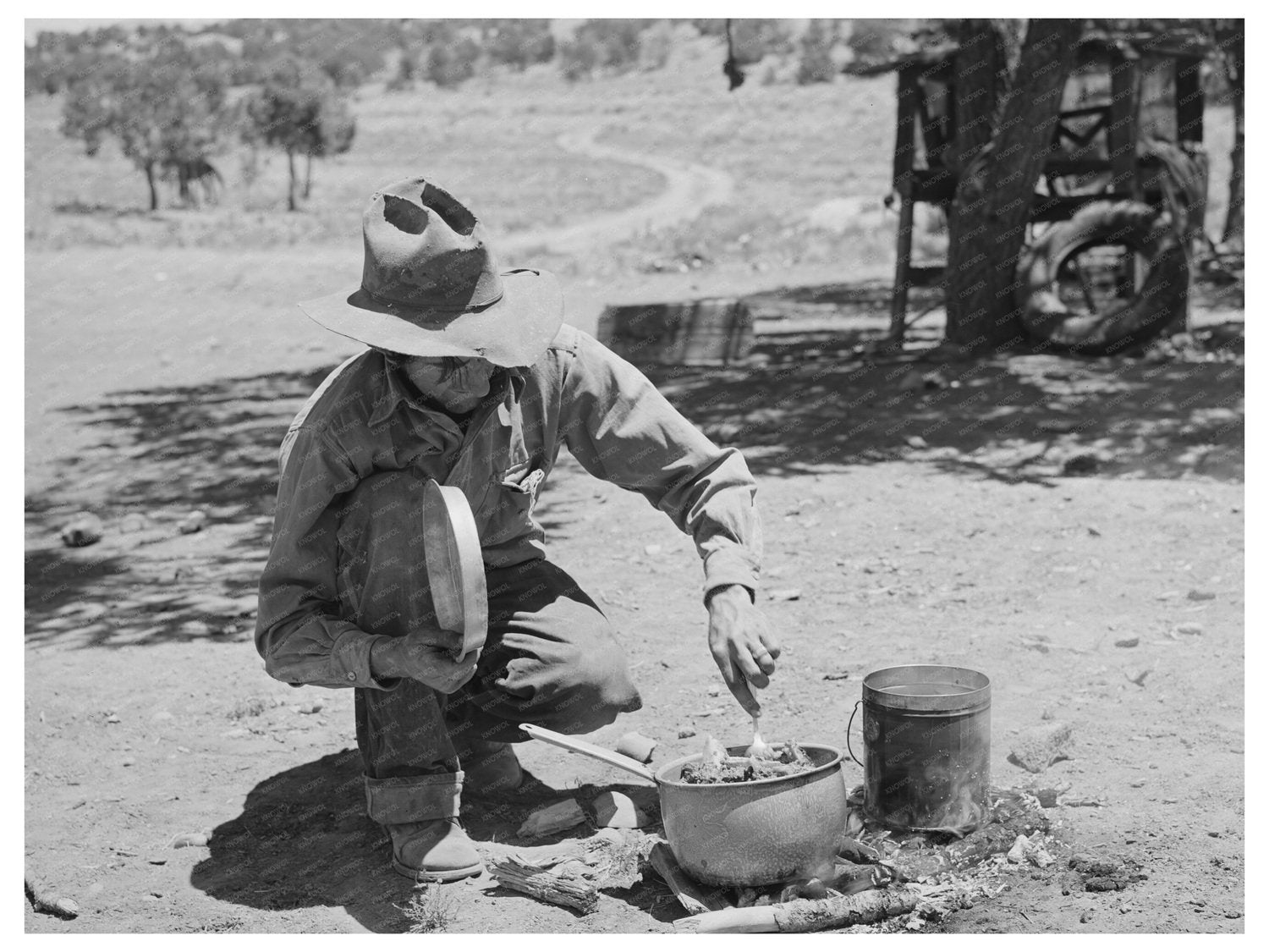 Faro Caudill Cooking Stew in Pie Town New Mexico 1940