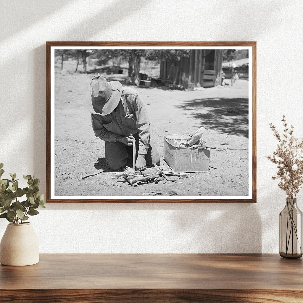 Faro Caudill Preparing Fire in Pie Town New Mexico 1940