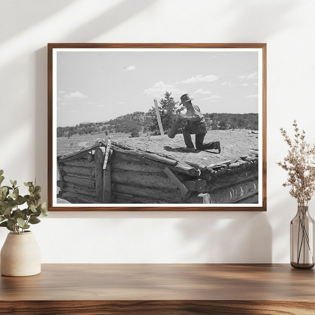 Faro Caudill Dismantles Chimney in Pie Town New Mexico 1940
