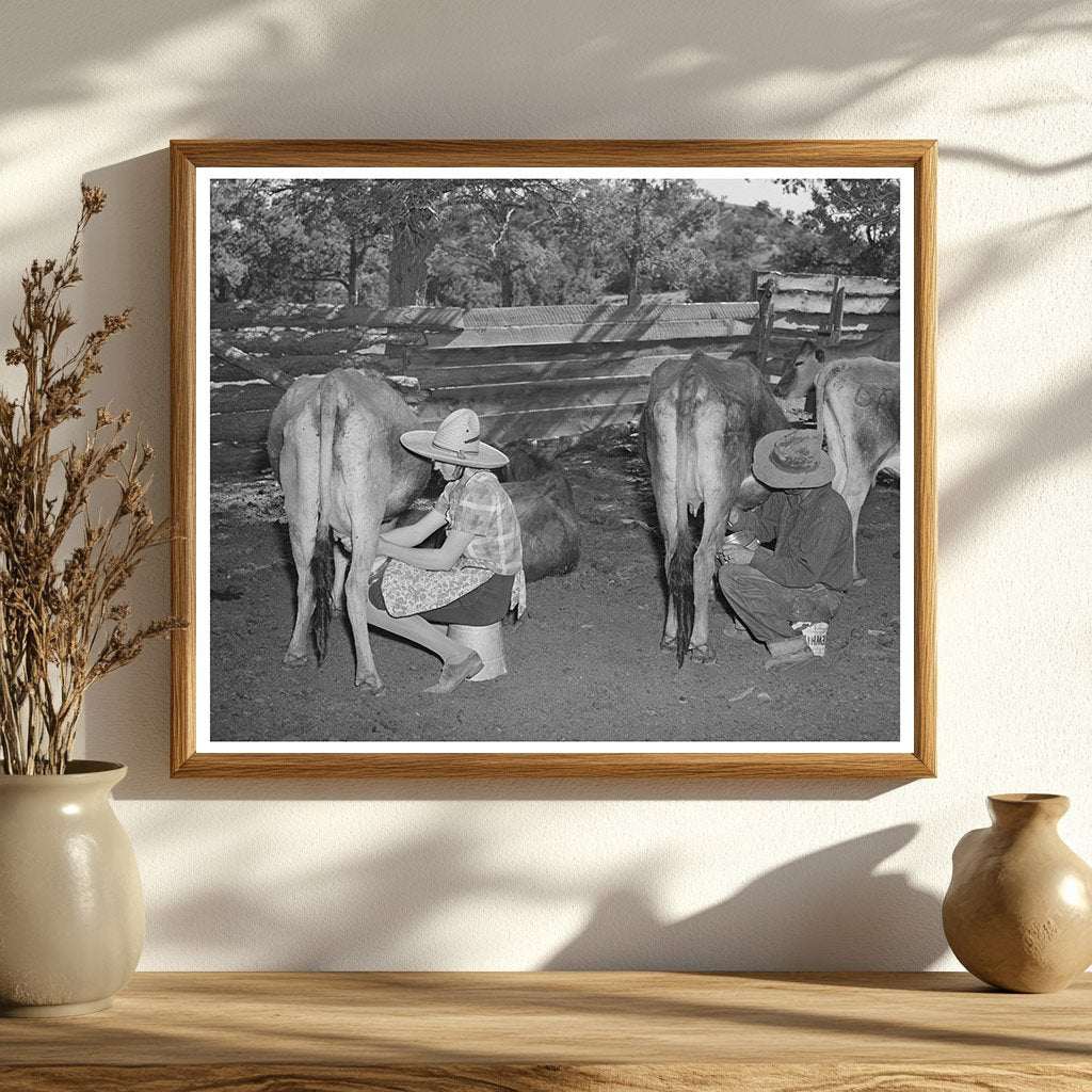 Mr and Mrs Caudill Milking Cows Pie Town New Mexico 1940