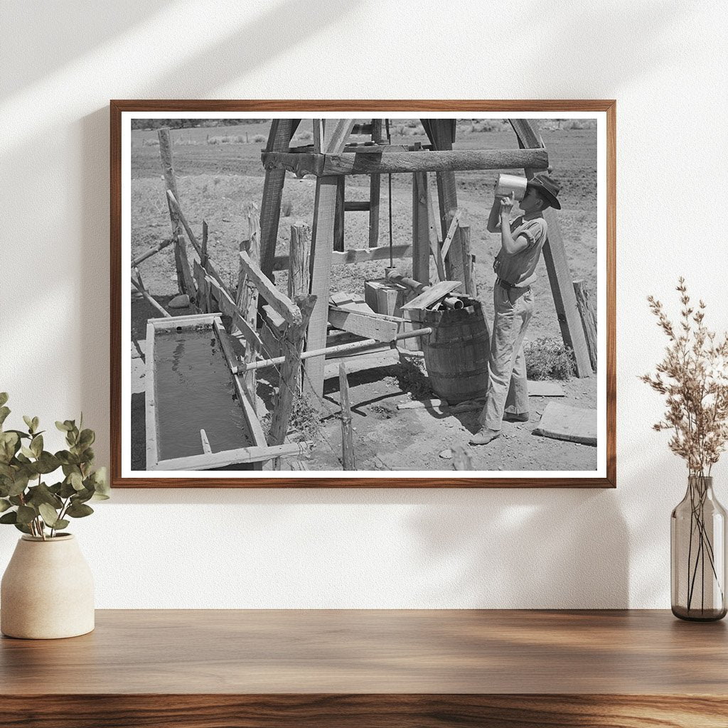 Farm Boy Drinking from Well in Pie Town New Mexico 1940