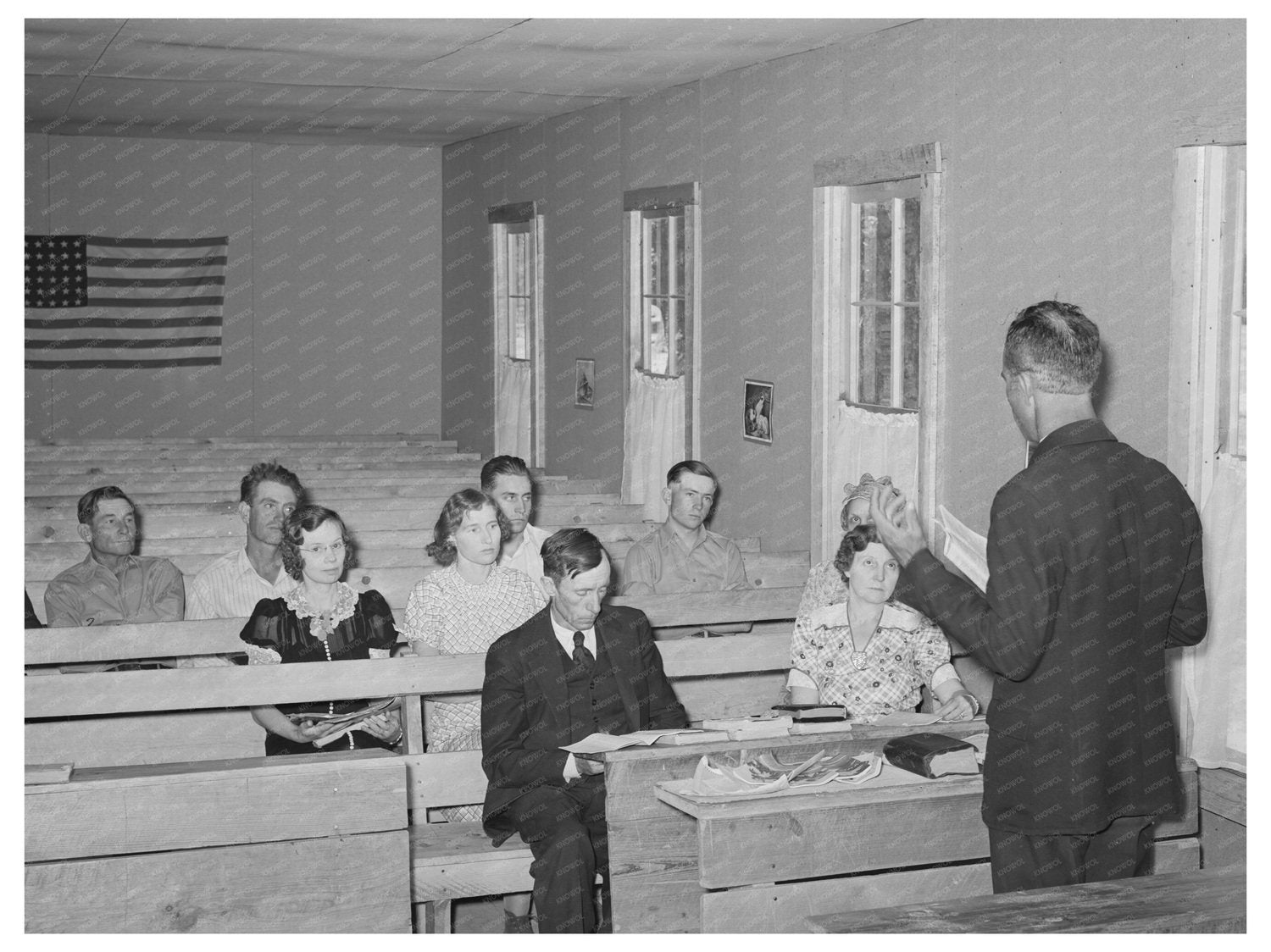 Mr. Whinery Reading Sunday School Lesson in Pie Town 1940