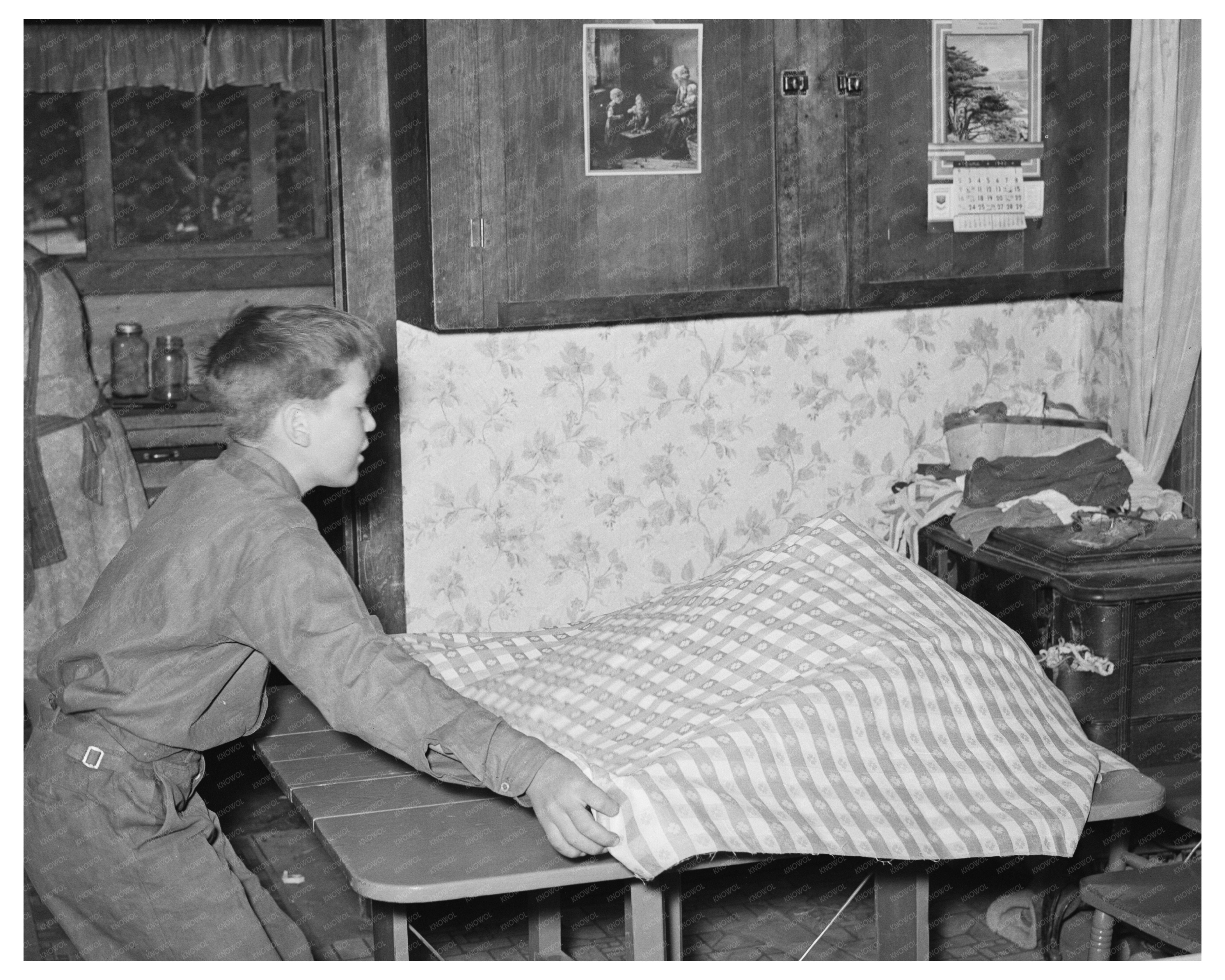 Young Boy Setting Table in Pie Town New Mexico 1940
