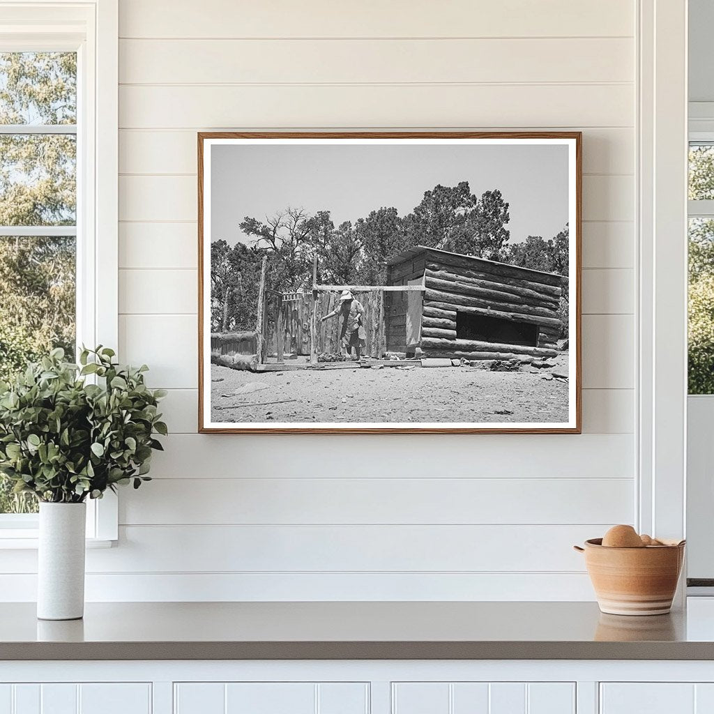 Mrs. George Hutton Feeding Chickens in Pie Town 1940