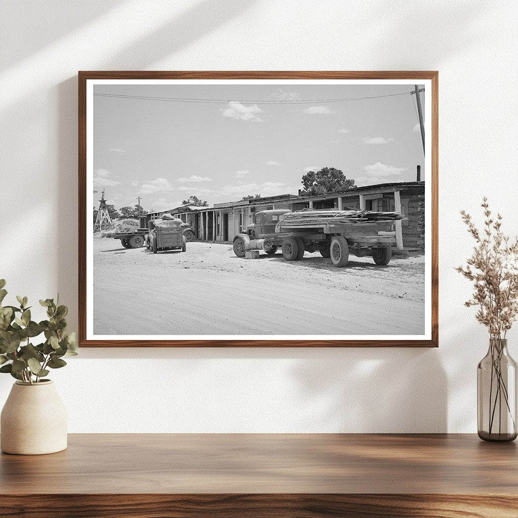 Trucks at Sawmill Cabins in Pie Town New Mexico 1940