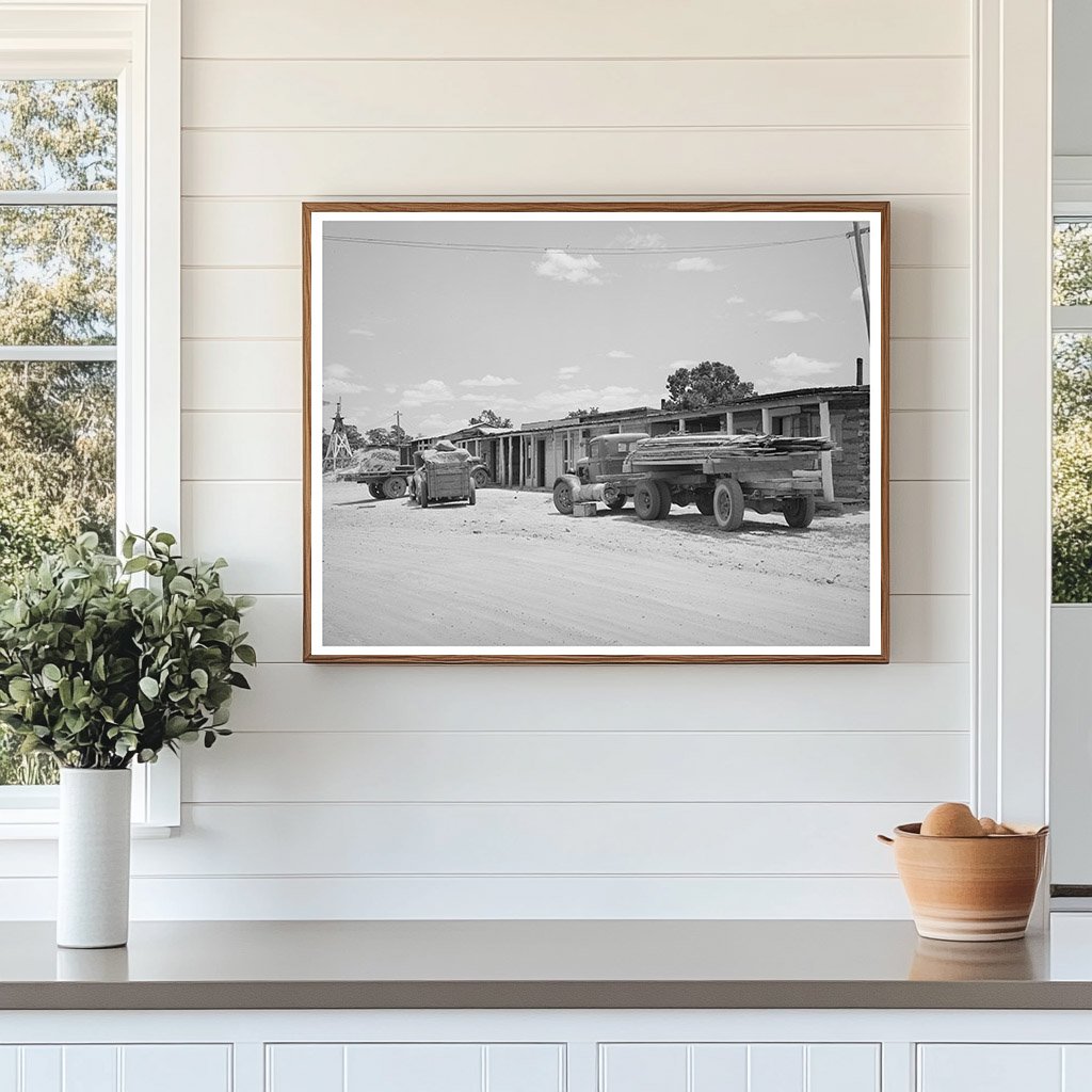 Trucks at Sawmill Cabins in Pie Town New Mexico 1940