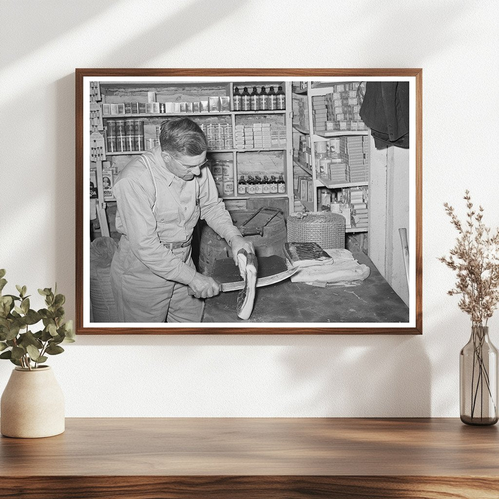 Mr. Keele Slicing Bacon in Pie Town New Mexico 1940