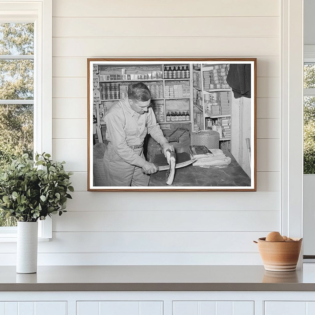 Mr. Keele Slicing Bacon in Pie Town New Mexico 1940