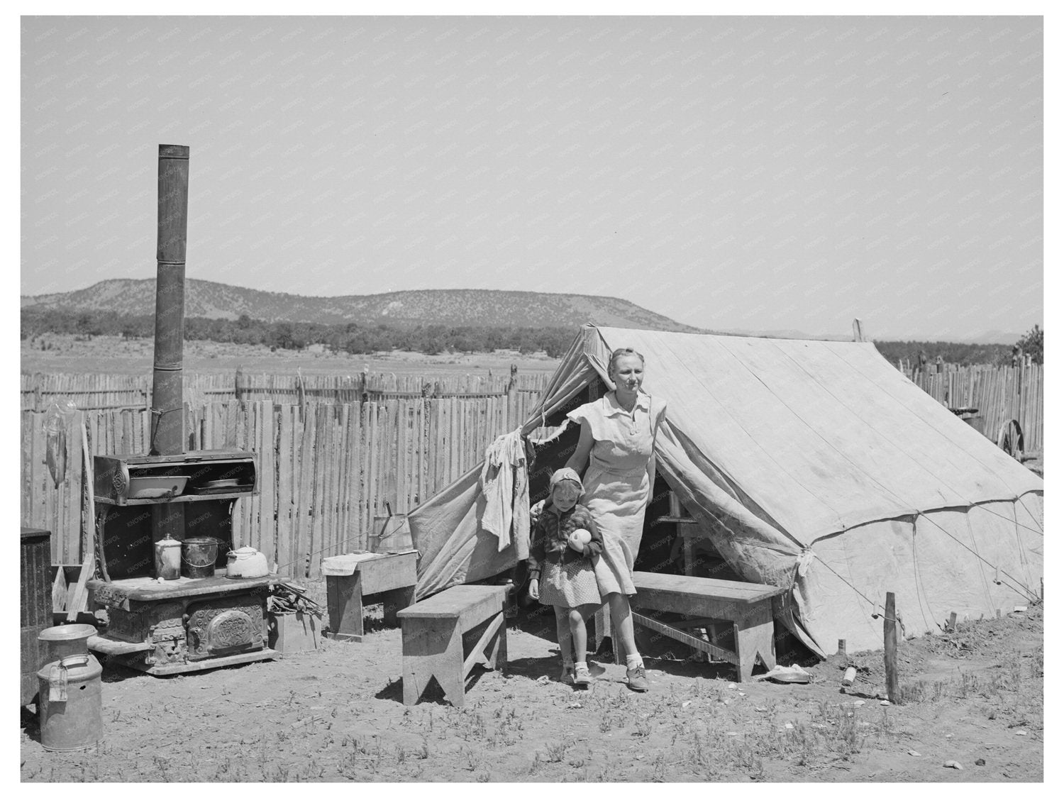 Mrs. Caudill and Daughter in Tent Home Pie Town 1940