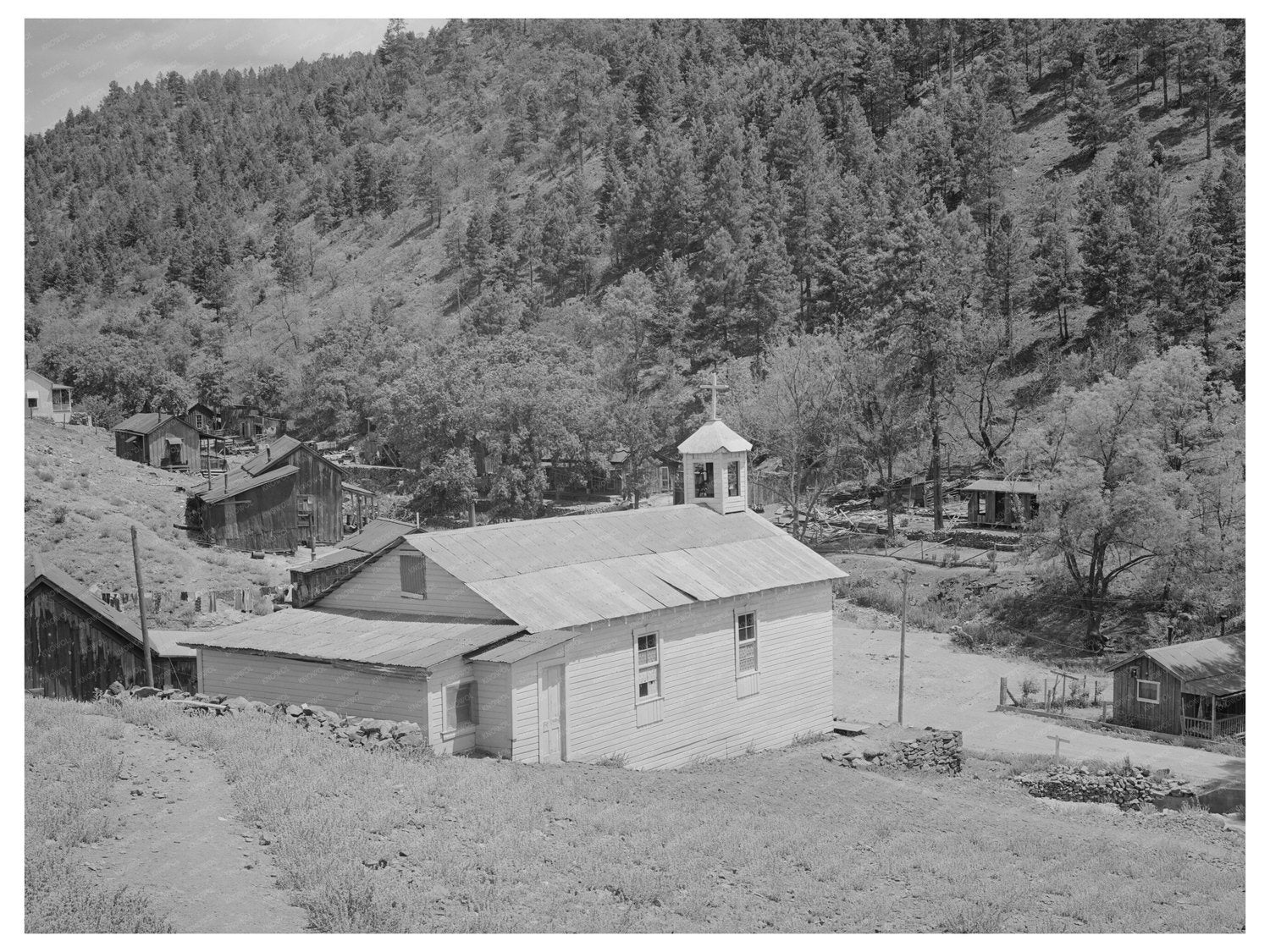 1940 Church and Miners Homes in Mogollon New Mexico