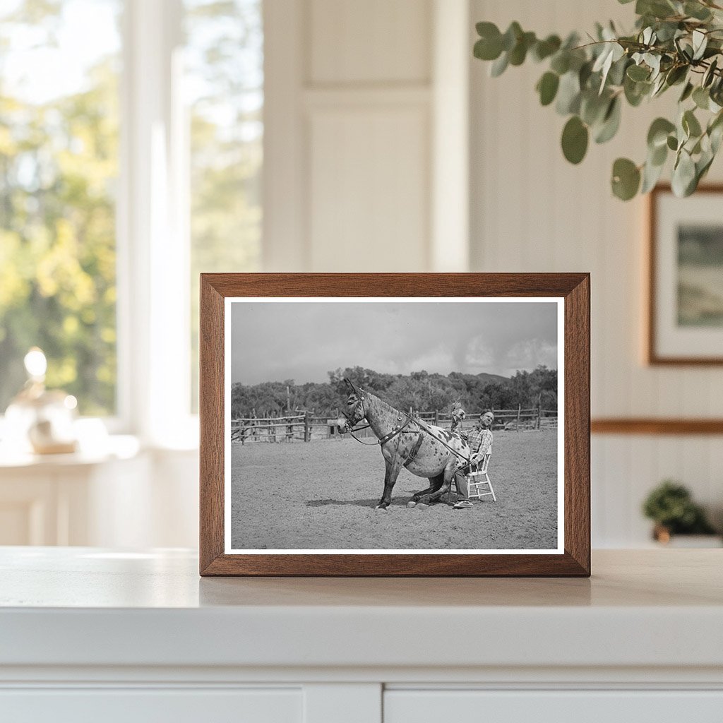 Clown Rider and Mule at 1940 Quemado Rodeo