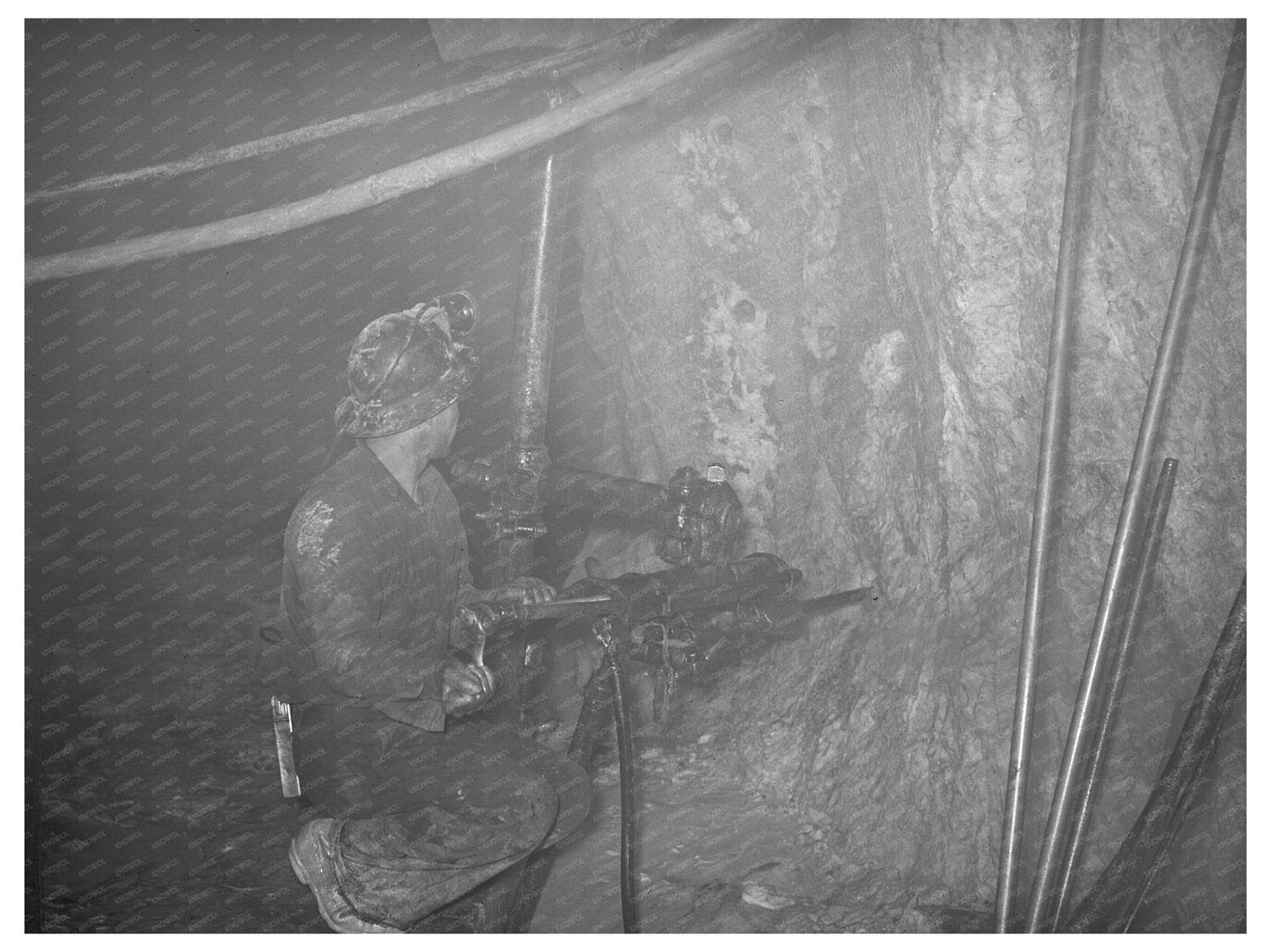 Mogollon New Mexico Gold Mine Worker with Pneumatic Drill 1940