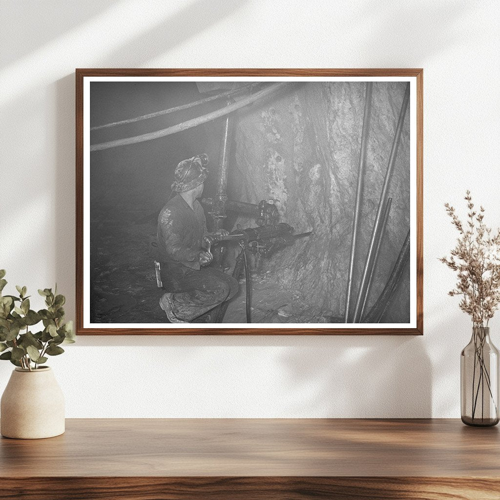 Mogollon New Mexico Gold Mine Worker with Pneumatic Drill 1940