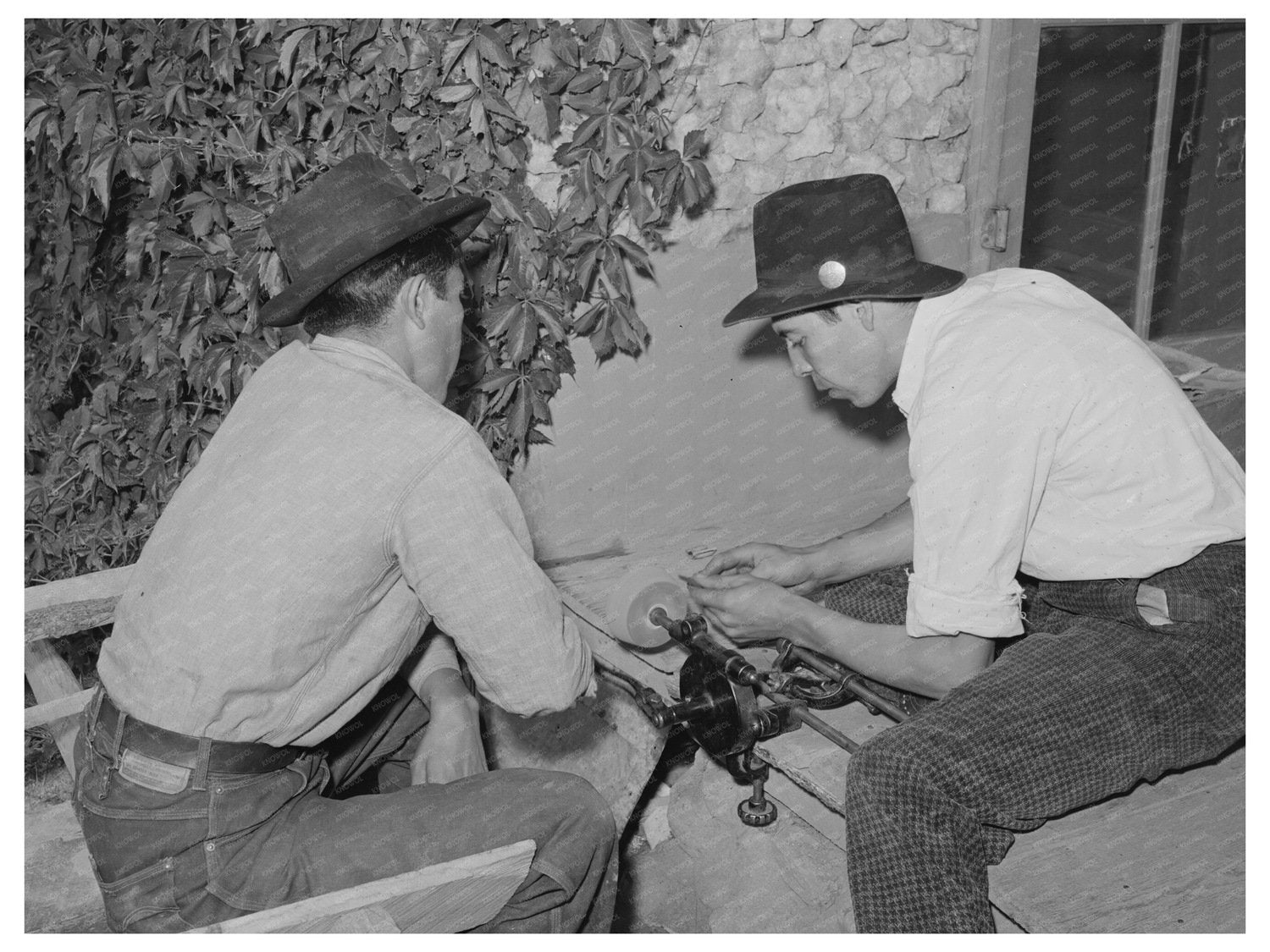 Spanish-American Boy Sharpening Knife Chamisal 1940