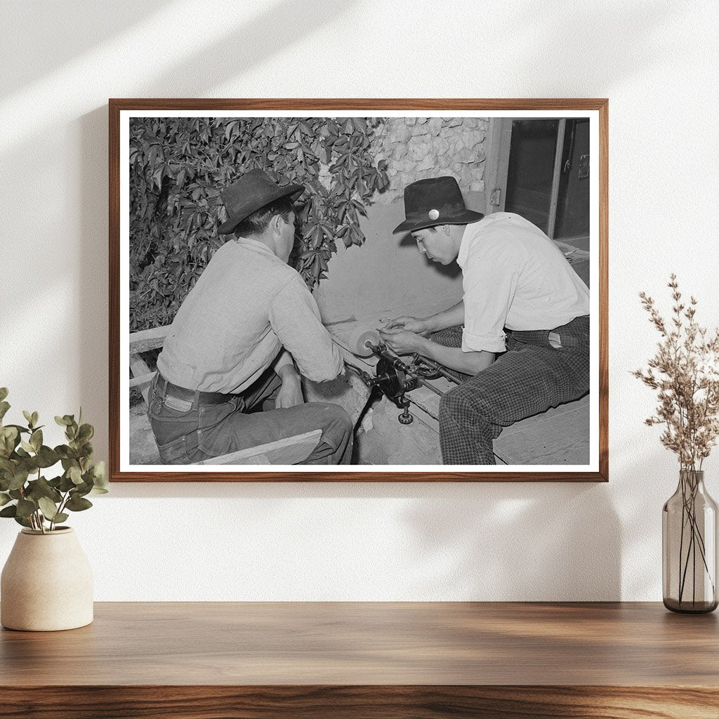 Spanish-American Boy Sharpening Knife Chamisal 1940