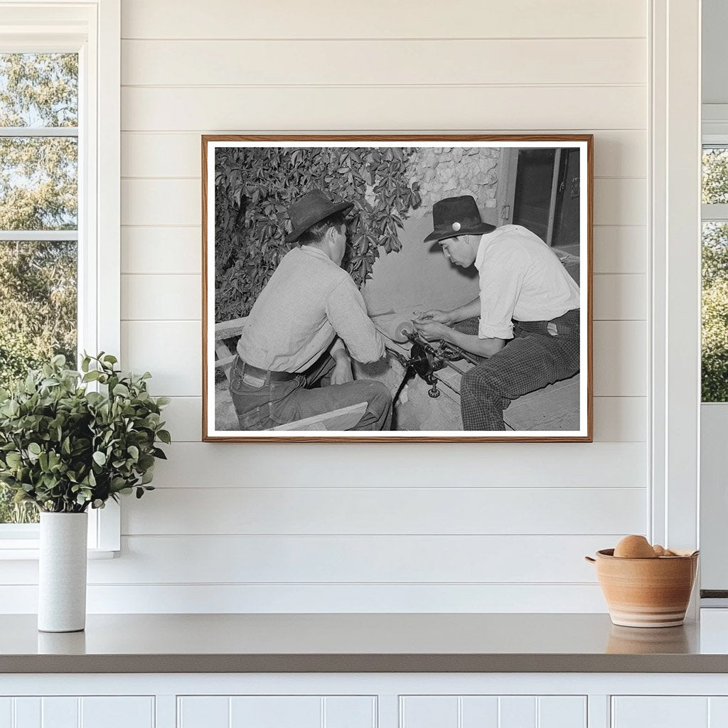 Spanish-American Boy Sharpening Knife Chamisal 1940