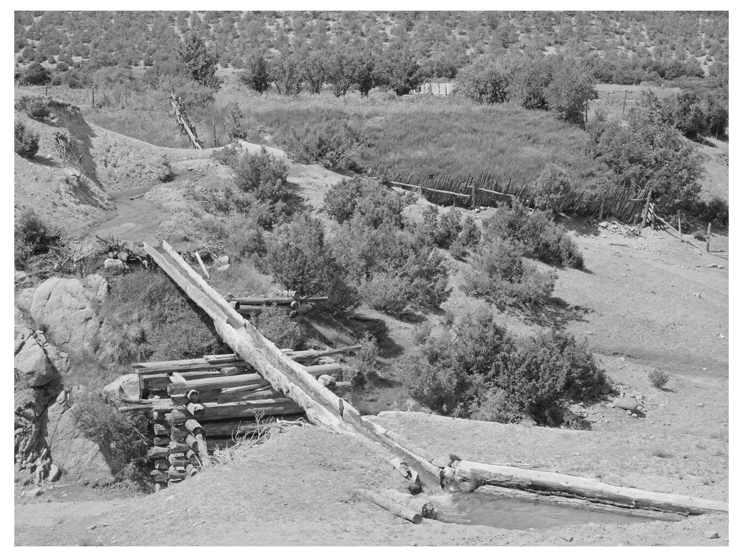 Irrigation Water Ditch through Log Trampas New Mexico 1940