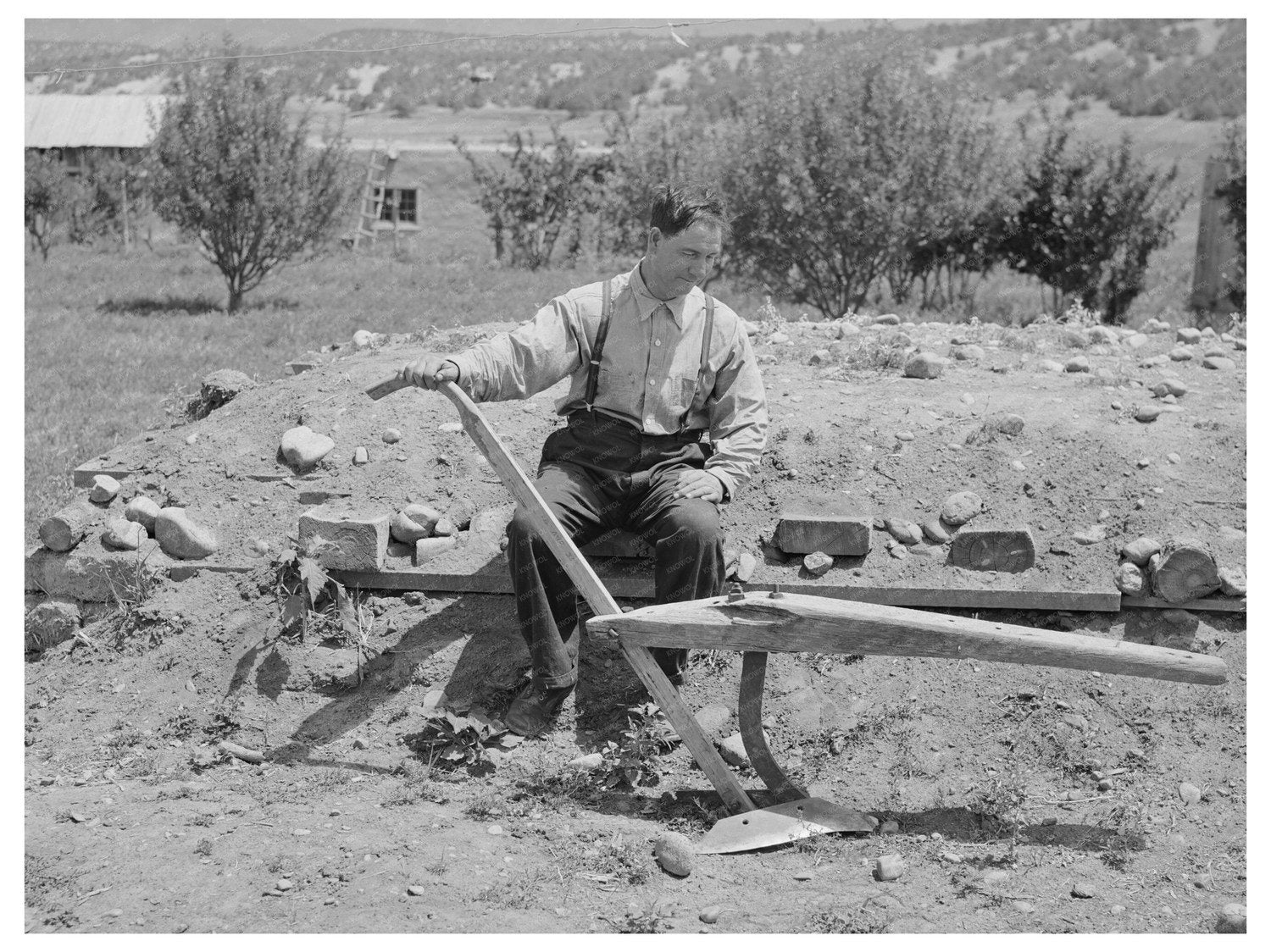 Spanish-American Farmer with Wooden Plow New Mexico 1940