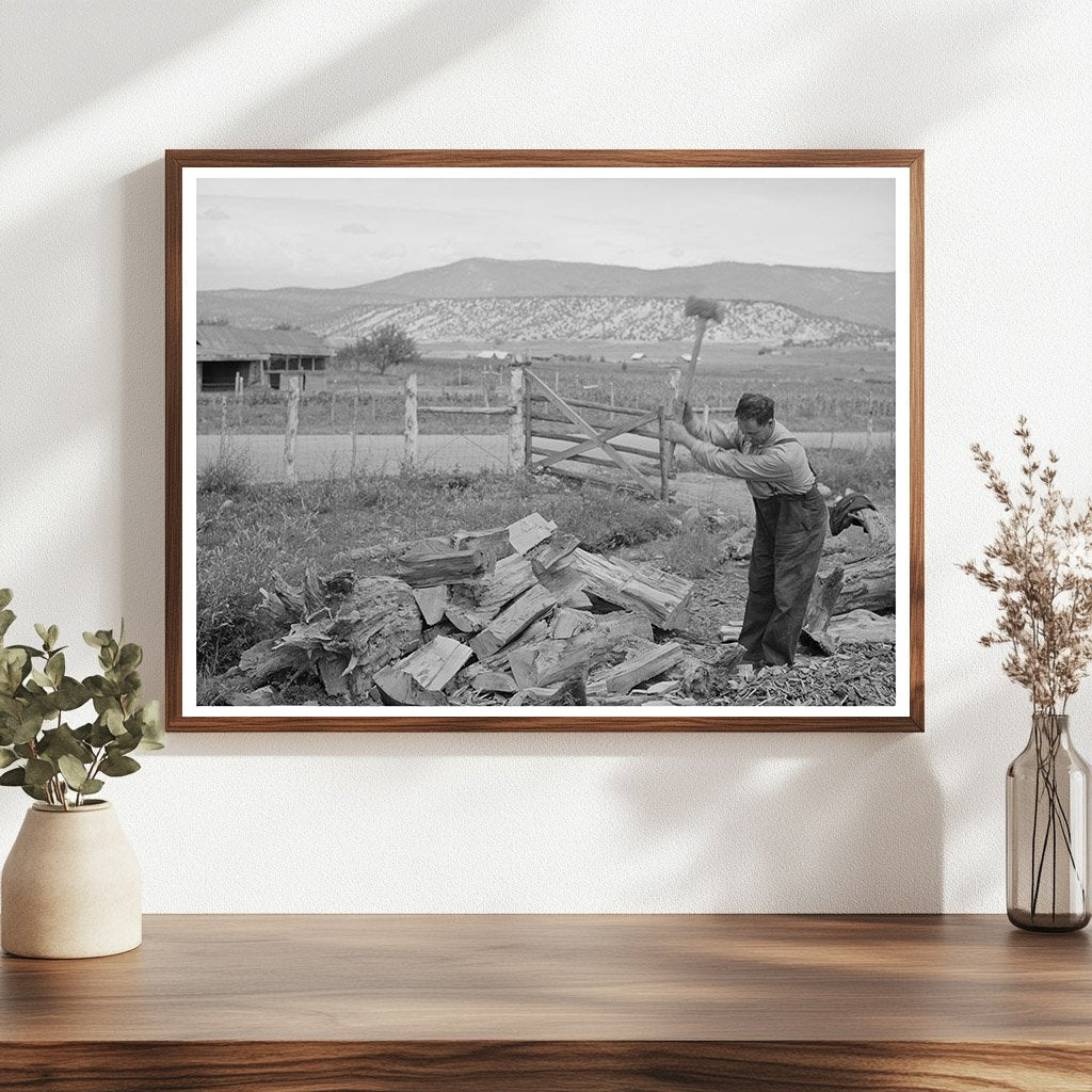 Spanish-American Farmer Chopping Wood Chamisal NM 1940