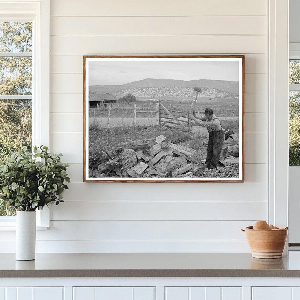Spanish-American Farmer Chopping Wood Chamisal NM 1940