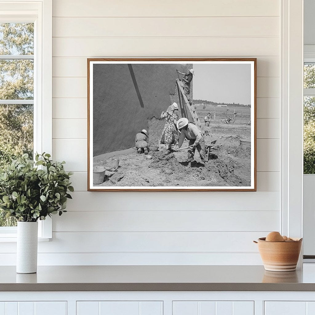 Women Plastering a House in Chamisal New Mexico 1940